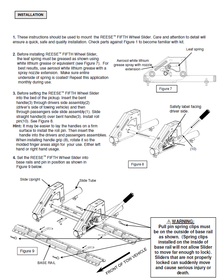 5th Wheel and Gooseneck Hitch Parts,5th Wheel Sliders