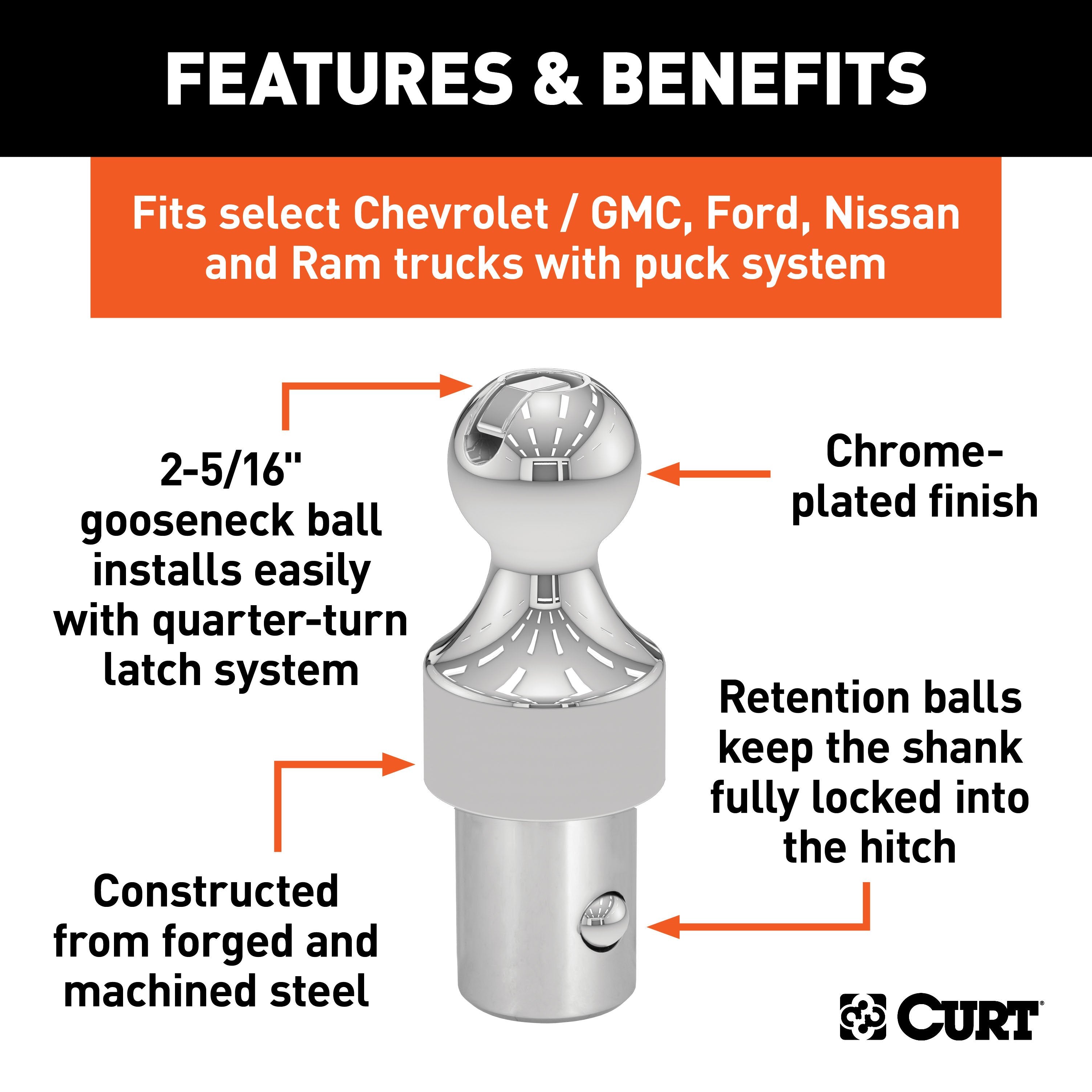 Trailer Hitch Ball,2-5/16 Inch Ball