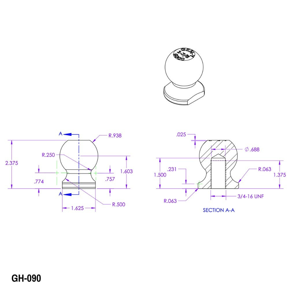 Trailer Hitch Ball,1-7/8 Inch Ball