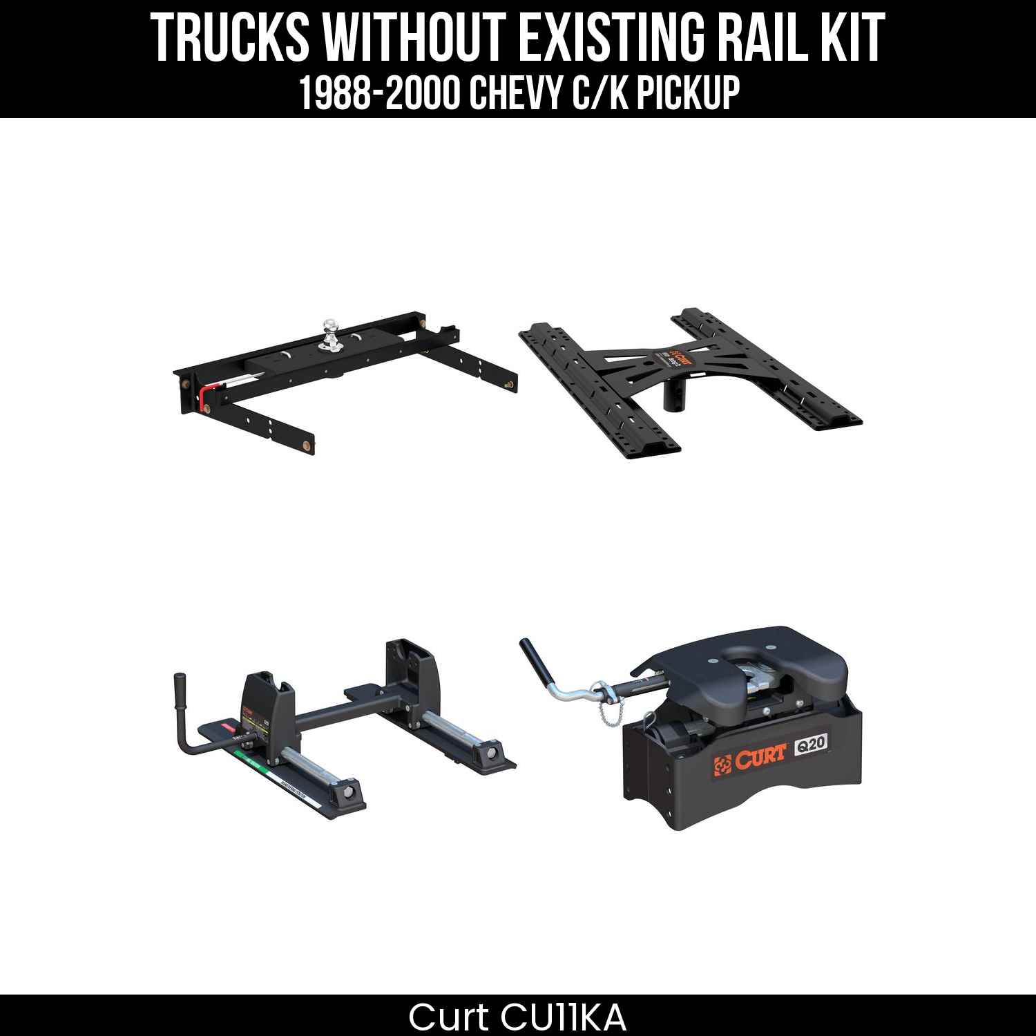 Curt Q24 Dual Jaw Sliding 5th Wheel Trailer Hitch for 1988-2000 Chevy C/K Pickup - For Short Beds (24K Towing Capacity) CU11KA