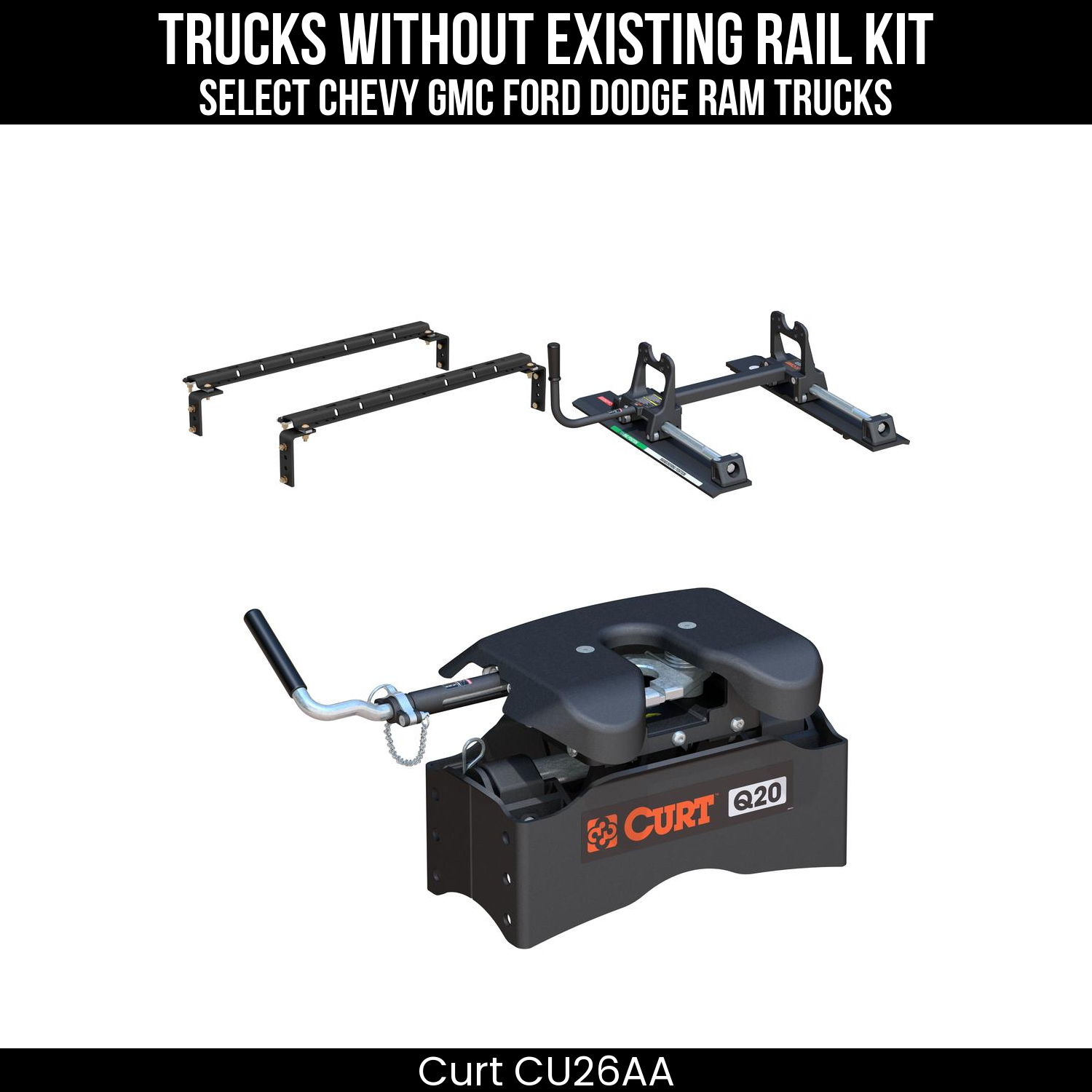 Curt Q20 Dual Jaw Sliding 5th Wheel Trailer Hitch (20K Towing Capacity) for Short Beds on Select Chevy GMC Ford Dodge Ram Trucks CU26AA