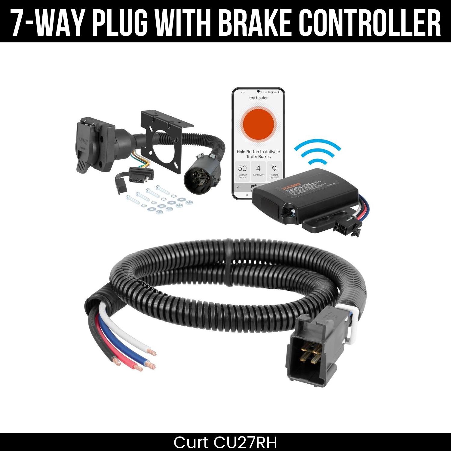 Trailer Wiring 7-Way Plug w/ Bracket , Echo Under-Dash Brake Control