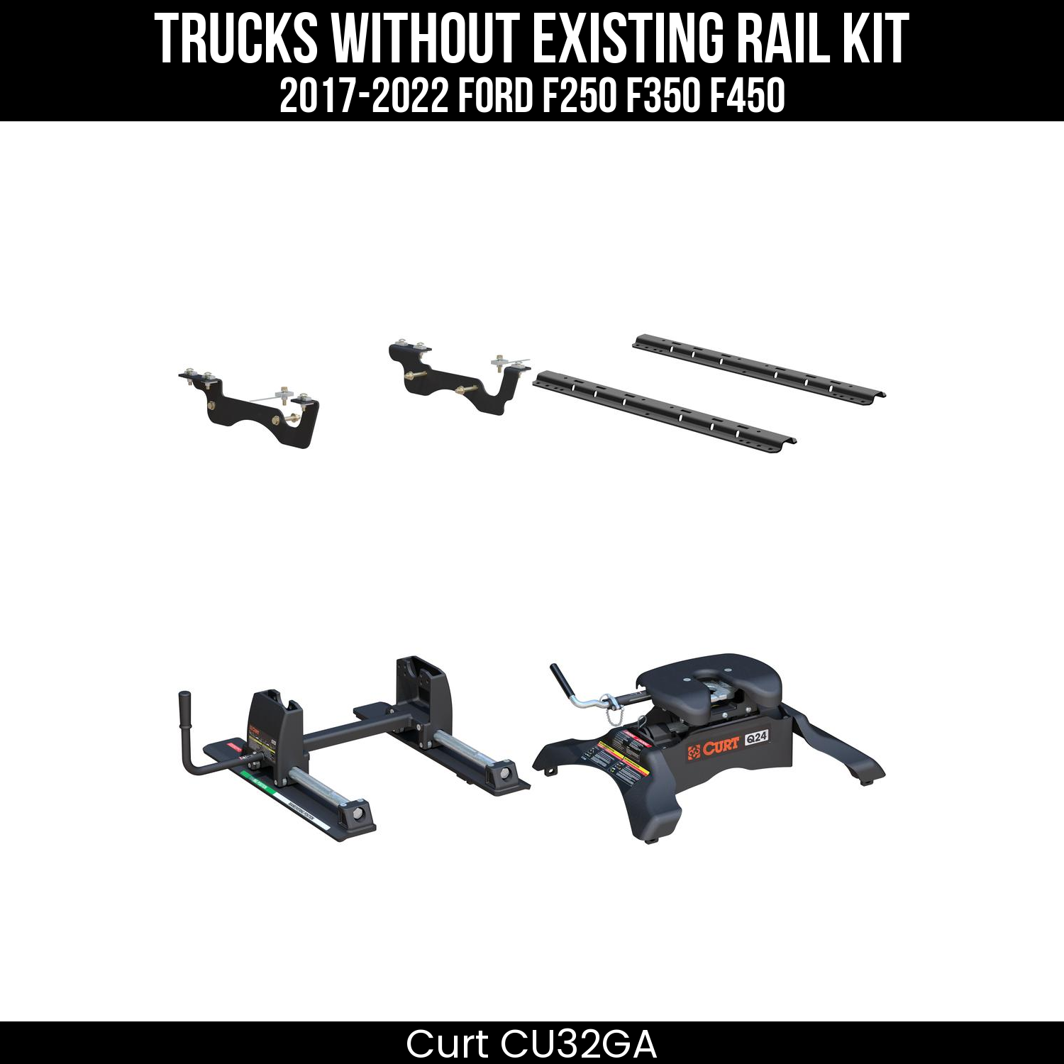 Curt Q24 Dual Jaw Sliding 5th Wheel Trailer Hitch for 2017-2022 Ford F250 F350 F450 - For Short Beds (24K Towing Capacity) CU32GA