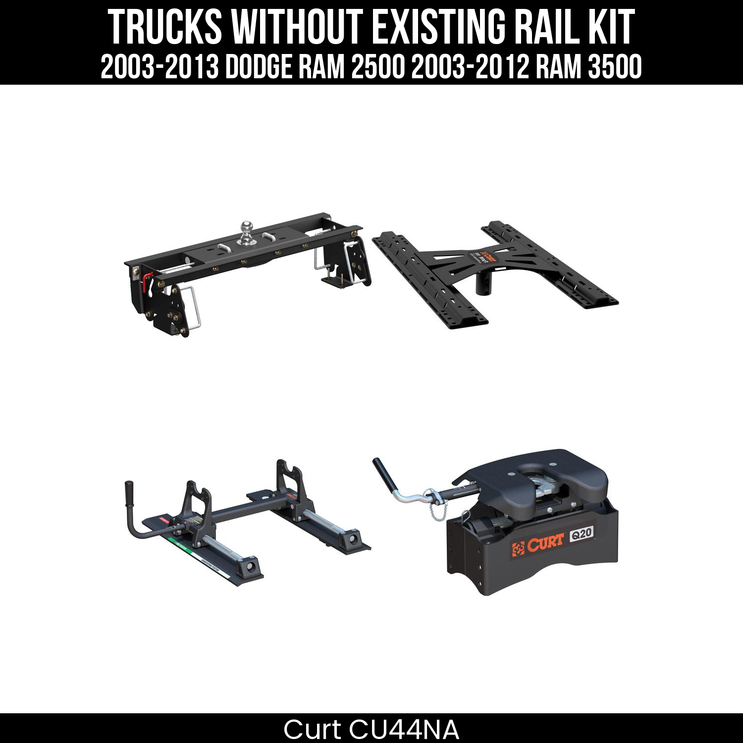 Curt Q20 Dual Jaw Sliding 5th Wheel Trailer Hitch for 2003-2013 Dodge Ram 2500 and 2003-2012 Ram 3500 - For Short Beds (20K Towing Capacity) CU44NA
