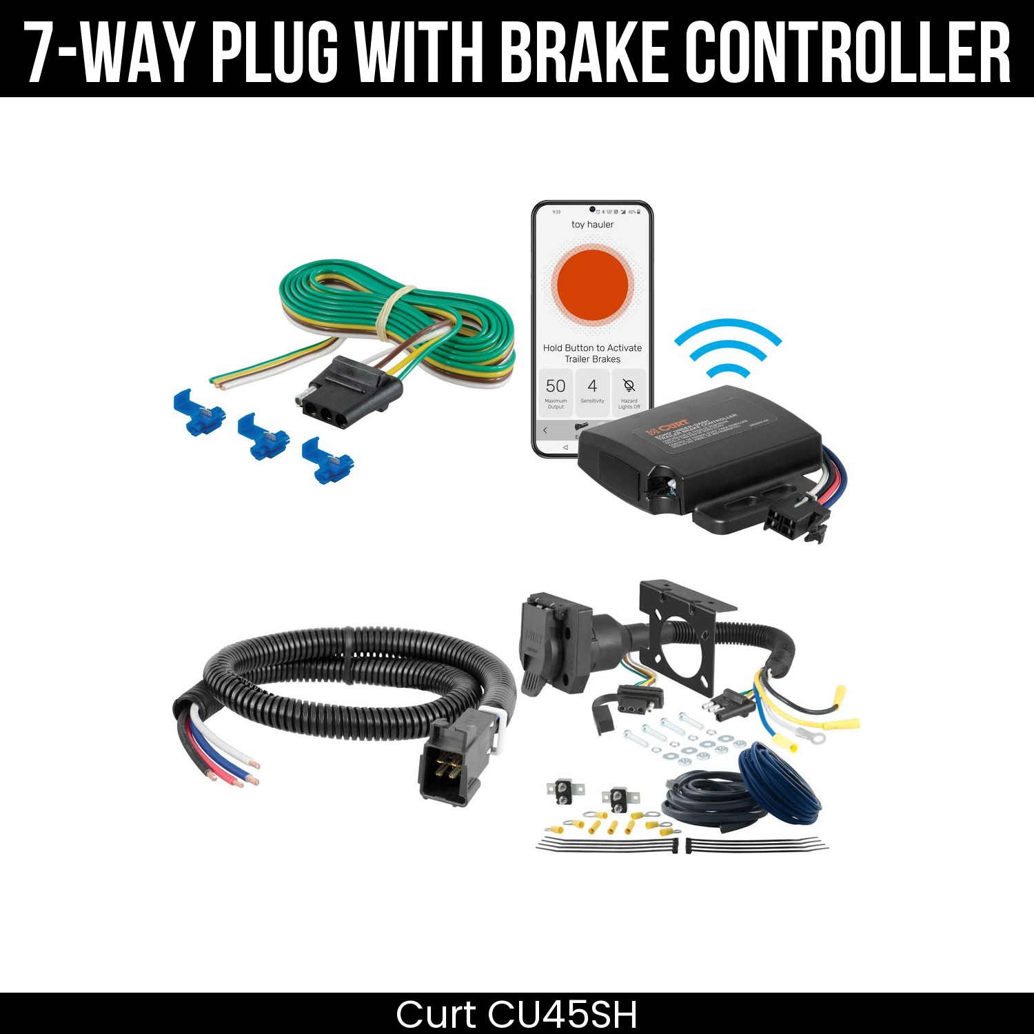 Trailer Wiring 7-Way Plug w/ Bracket , Echo Under-Dash Brake Control
