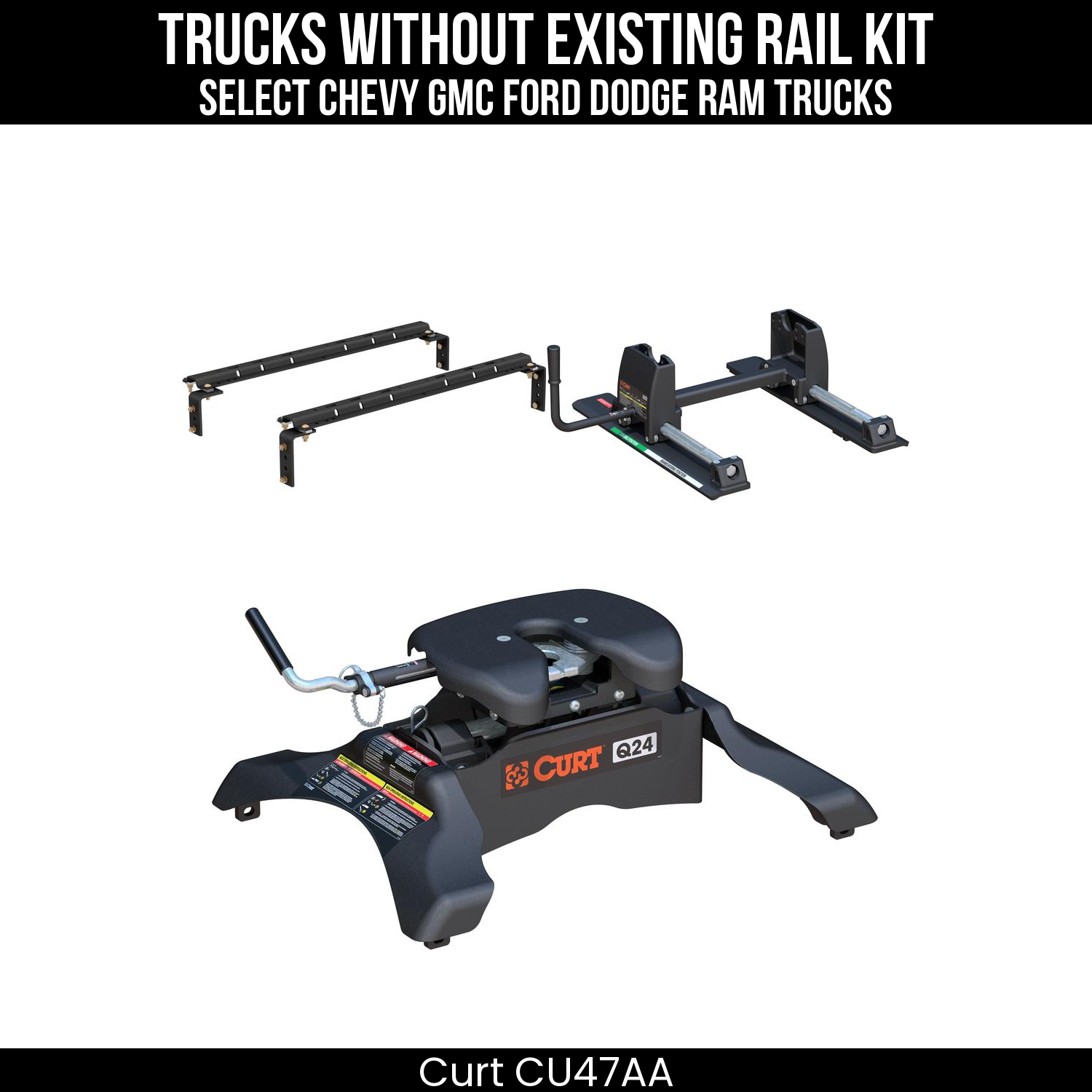 Curt Q24 Dual Jaw Sliding 5th Wheel Trailer Hitch (24K Towing Capacity) for Short Beds on Select Chevy GMC Ford Dodge Ram Trucks CU47AA