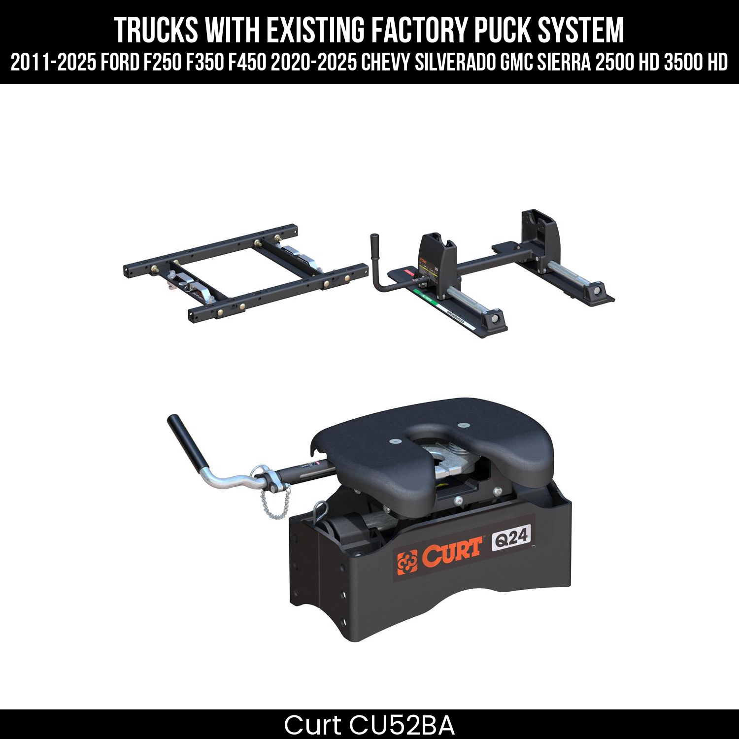 Curt Q24 Dual Jaw Sliding 5th Wheel Trailer Hitch for 2011-2025 Ford F250 F350 F450 and 2020-2025 Chevy Silverado GMC Sierra 2500HD 3500HD - For Short Beds (24K Towing Capacity) CU52BA