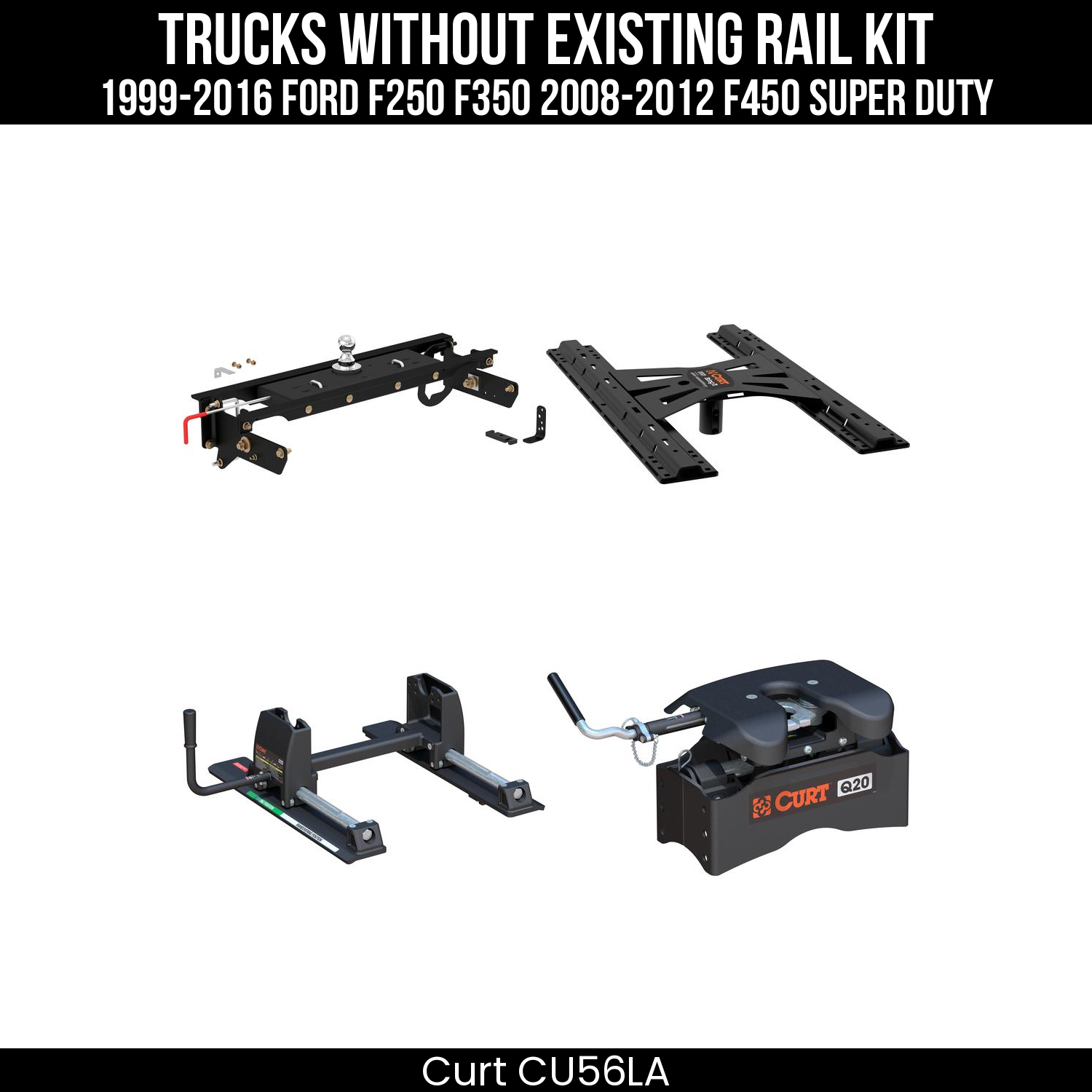 Curt Q24 Dual Jaw Sliding 5th Wheel Trailer Hitch for 1999-2016 Ford F250 F350 and 2008-2012 F450 Super Duty - For Short Beds (24K Towing Capacity) CU56LA