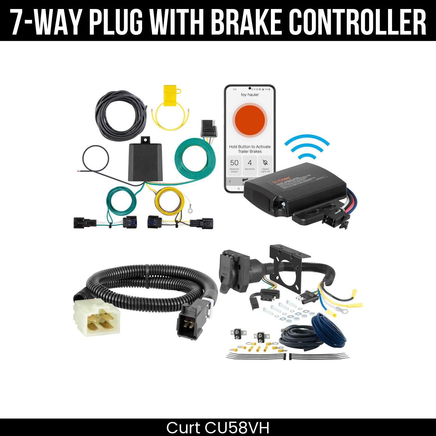 Trailer Wiring 7-Way Plug w/ Bracket , Echo Under-Dash Brake Control
