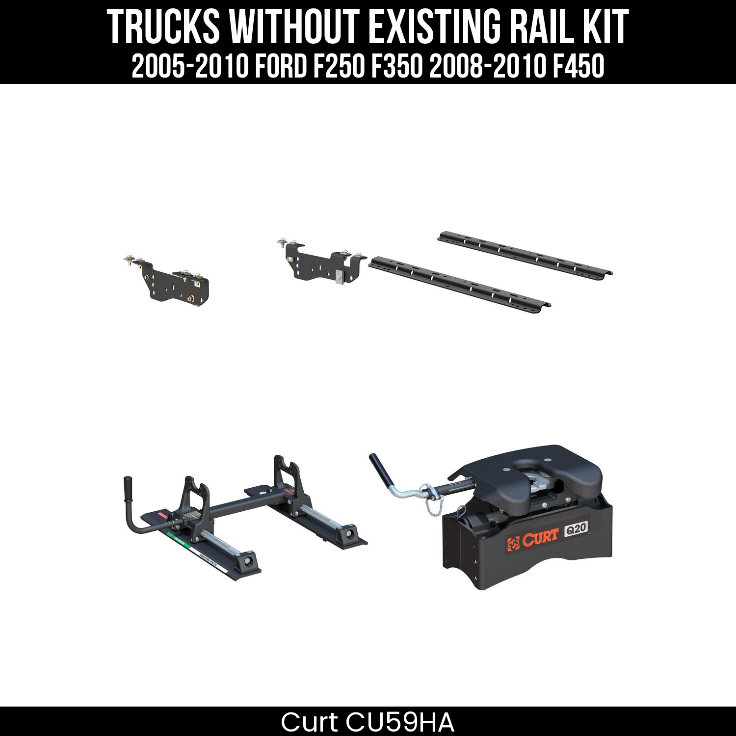 Curt Q20 Dual Jaw Sliding 5th Wheel Trailer Hitch for 2005-2010 Ford F250 F350 and 2008-2010 F450 - For Short Beds (20K Towing Capacity) CU59HA