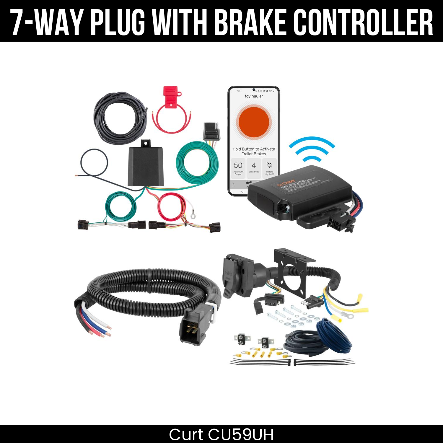Trailer Wiring 7-Way Plug w/ Bracket , Echo Under-Dash Brake Control