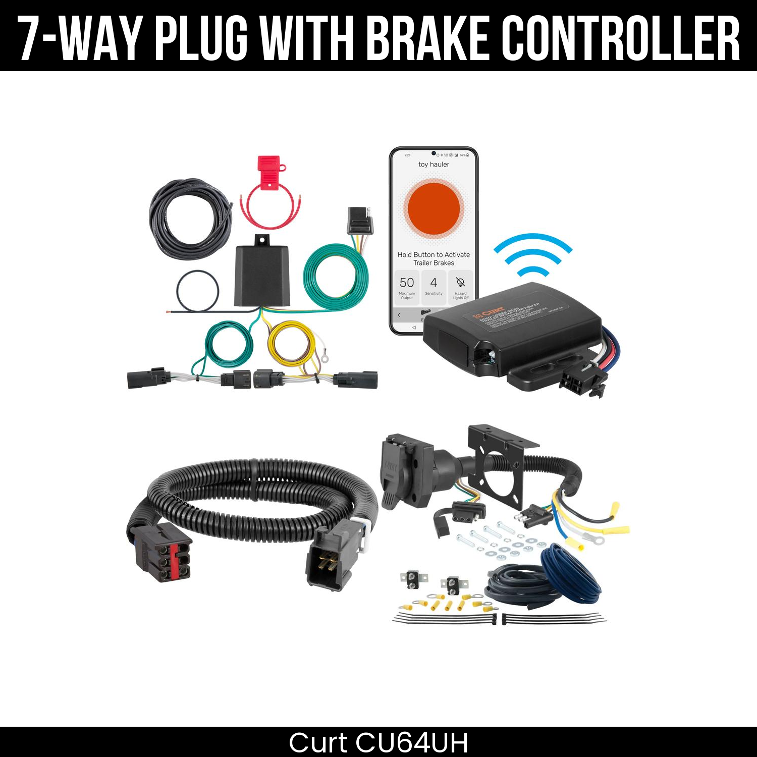 Trailer Wiring 7-Way Plug w/ Bracket , Echo Under-Dash Brake Control