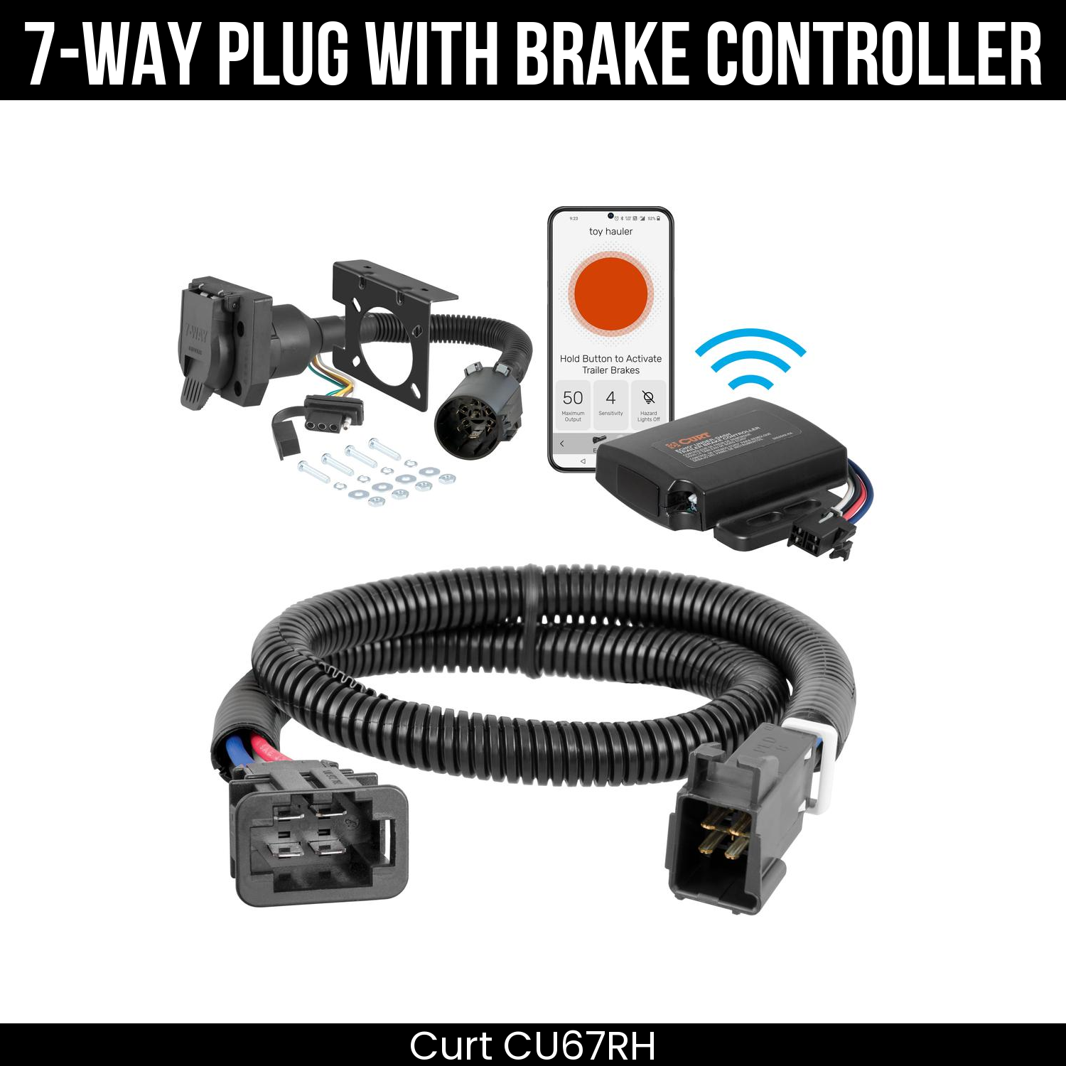 Trailer Wiring 7-Way Plug w/ Bracket , Echo Under-Dash Brake Control