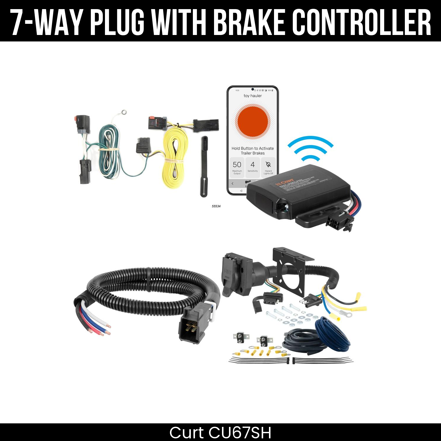 Trailer Wiring 7-Way Plug w/ Bracket , Echo Under-Dash Brake Control