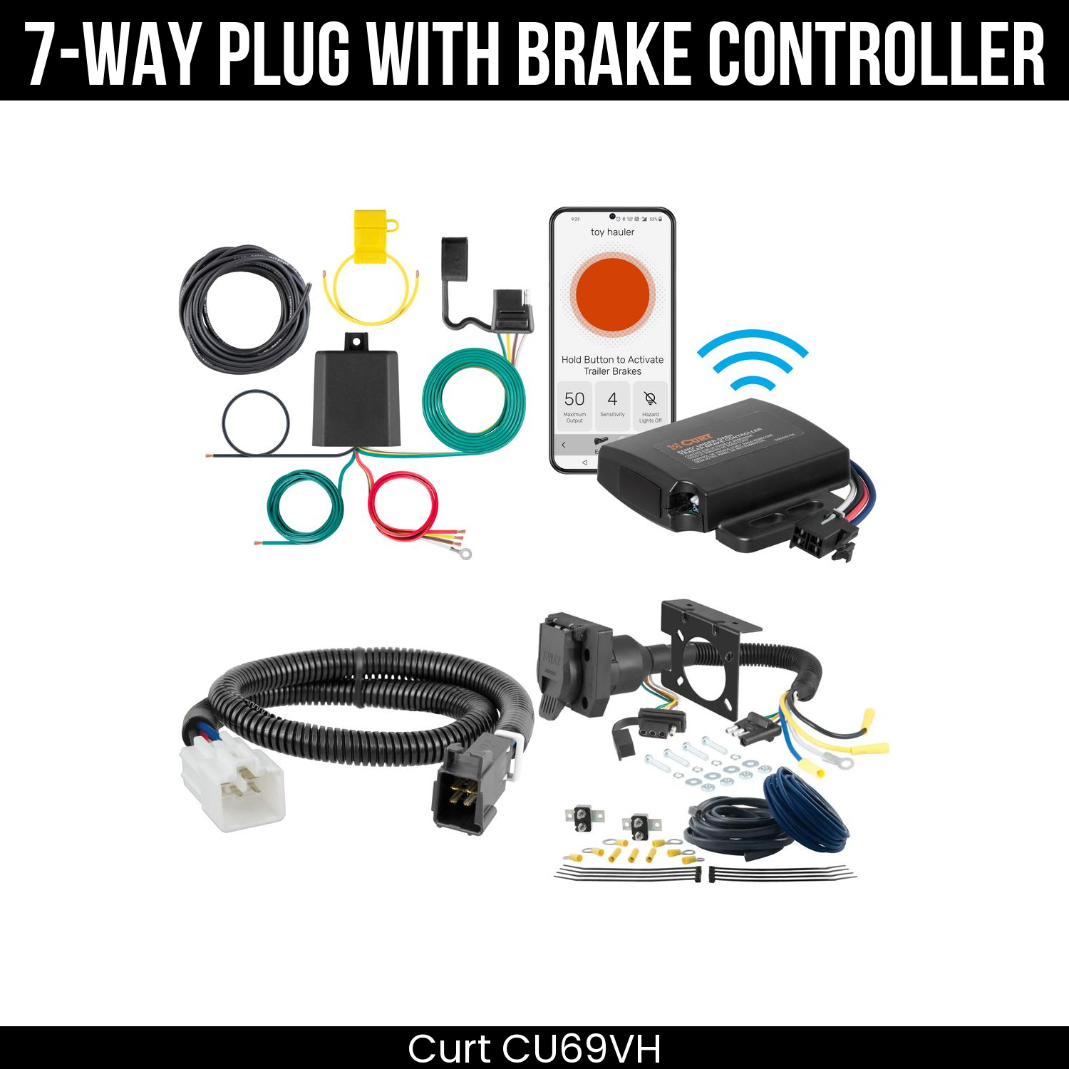 Trailer Wiring 7-Way Plug w/ Bracket , Echo Under-Dash Brake Control