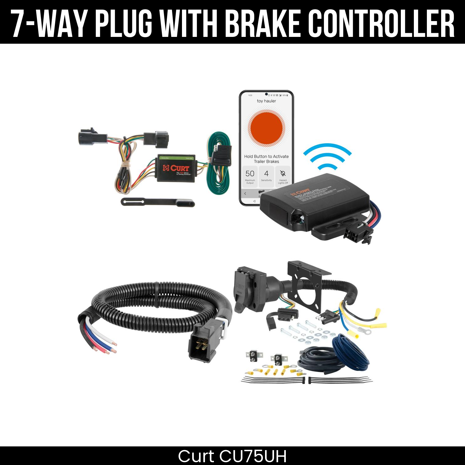 Trailer Wiring 7-Way Plug w/ Bracket , Echo Under-Dash Brake Control