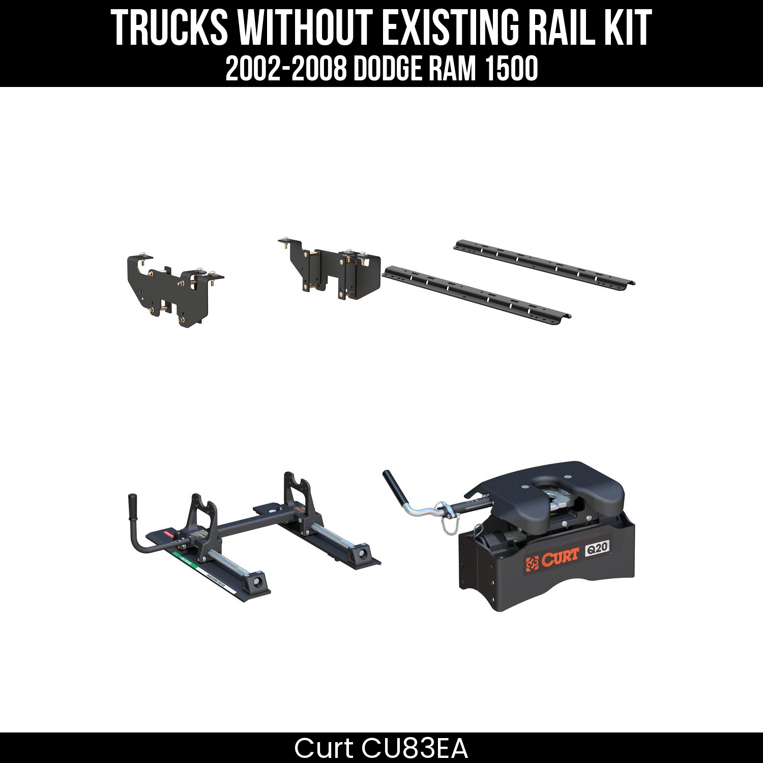 Curt Q20 Dual Jaw Sliding 5th Wheel Trailer Hitch for 2002-2008 Dodge Ram 1500 - For Short Beds (20K Towing Capacity) CU83EA