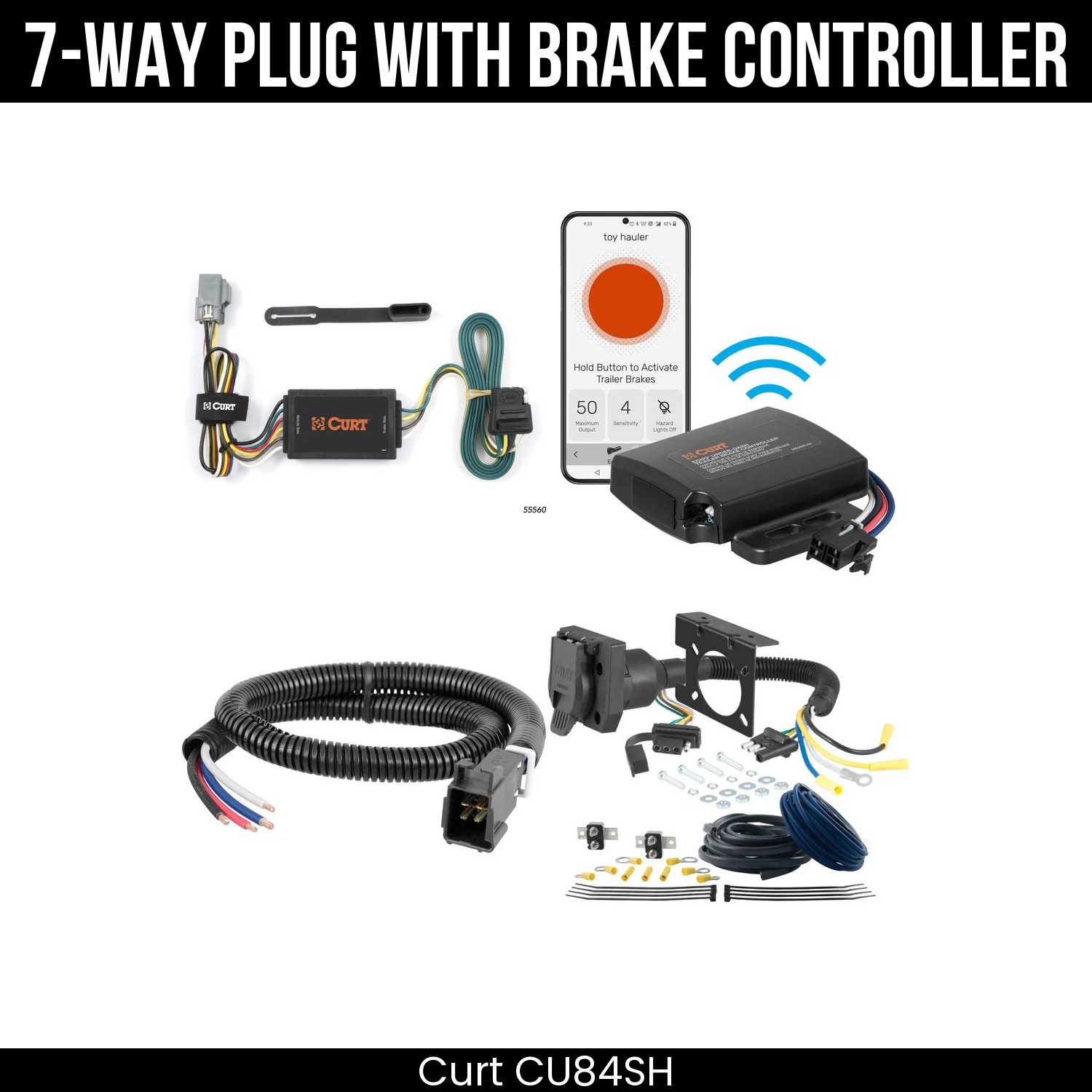 Trailer Wiring 7-Way Plug w/ Bracket , Echo Under-Dash Brake Control