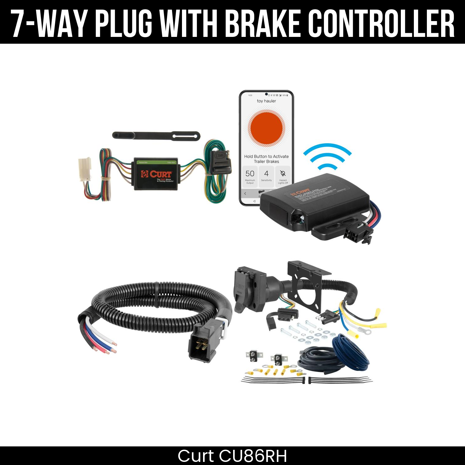 Trailer Wiring 7-Way Plug w/ Bracket , Echo Under-Dash Brake Control
