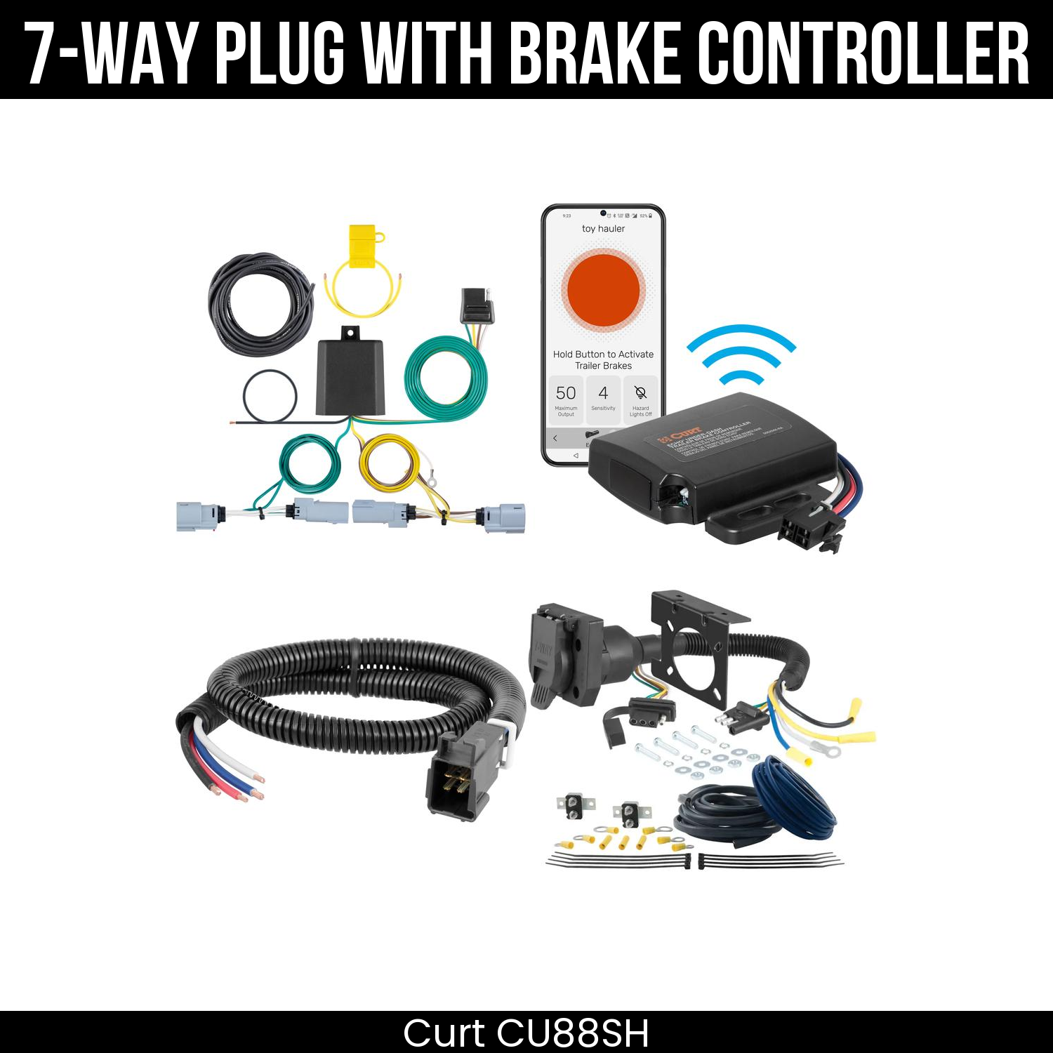 Trailer Wiring 7-Way Plug w/ Bracket , Echo Under-Dash Brake Control
