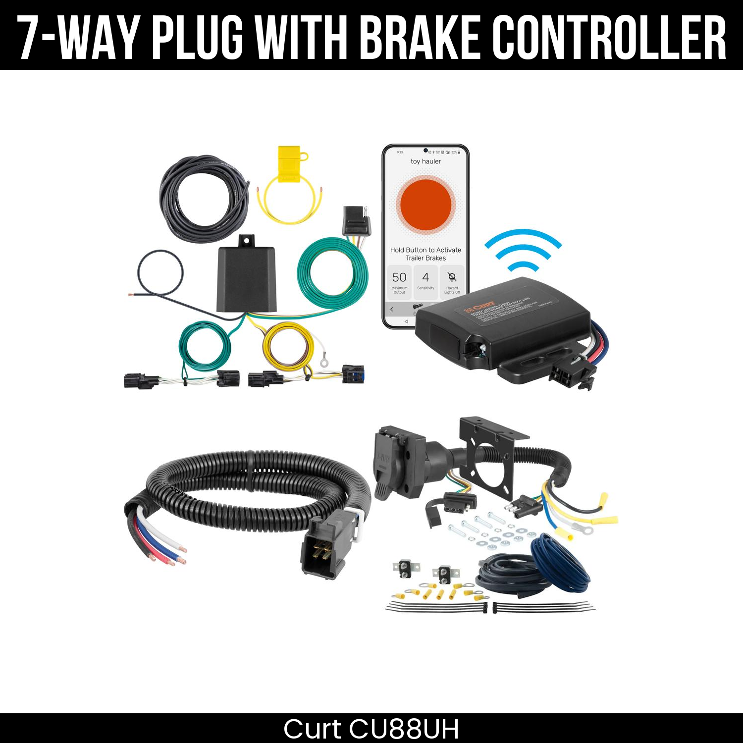 Trailer Wiring 7-Way Plug w/ Bracket , Echo Under-Dash Brake Control