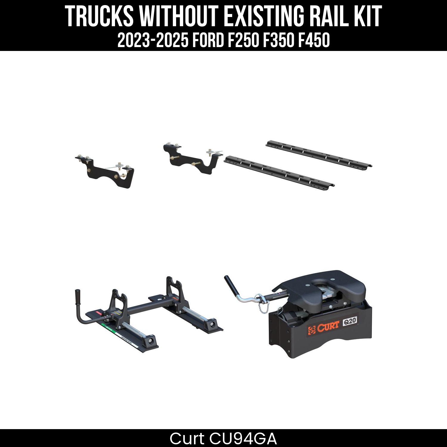 Curt Q20 Dual Jaw Sliding 5th Wheel Trailer Hitch for 2023-2025 Ford F250 F350 F450 - For Short Beds (20K Towing Capacity) CU94GA