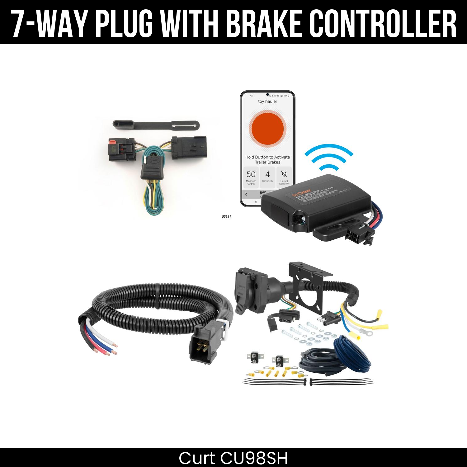 Trailer Wiring 7-Way Plug w/ Bracket , Echo Under-Dash Brake Control