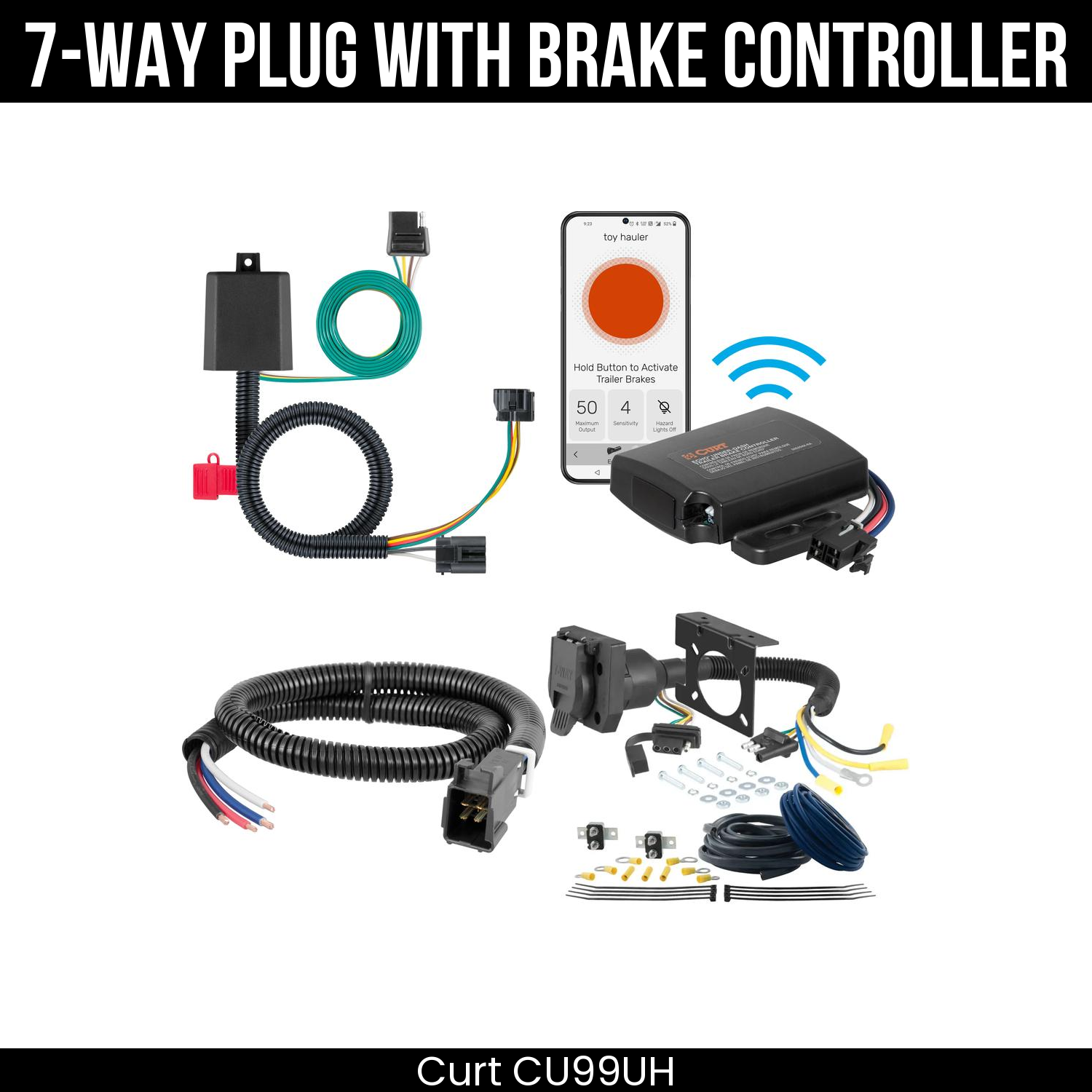 Trailer Wiring 7-Way Plug w/ Bracket , Echo Under-Dash Brake Control