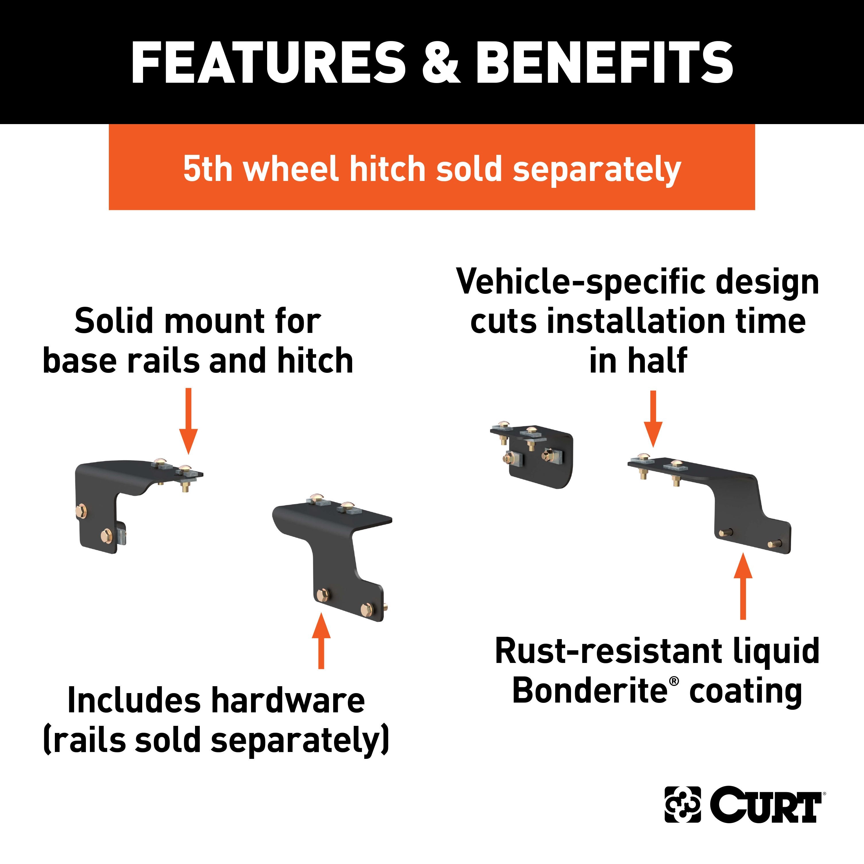 Curt Q24 Dual Jaw Sliding 5th Wheel Trailer Hitch for 2007-2021 Toyota Tundra with 6-1/2' Bed - For Short Beds (24K Towing Capacity) CU43IA