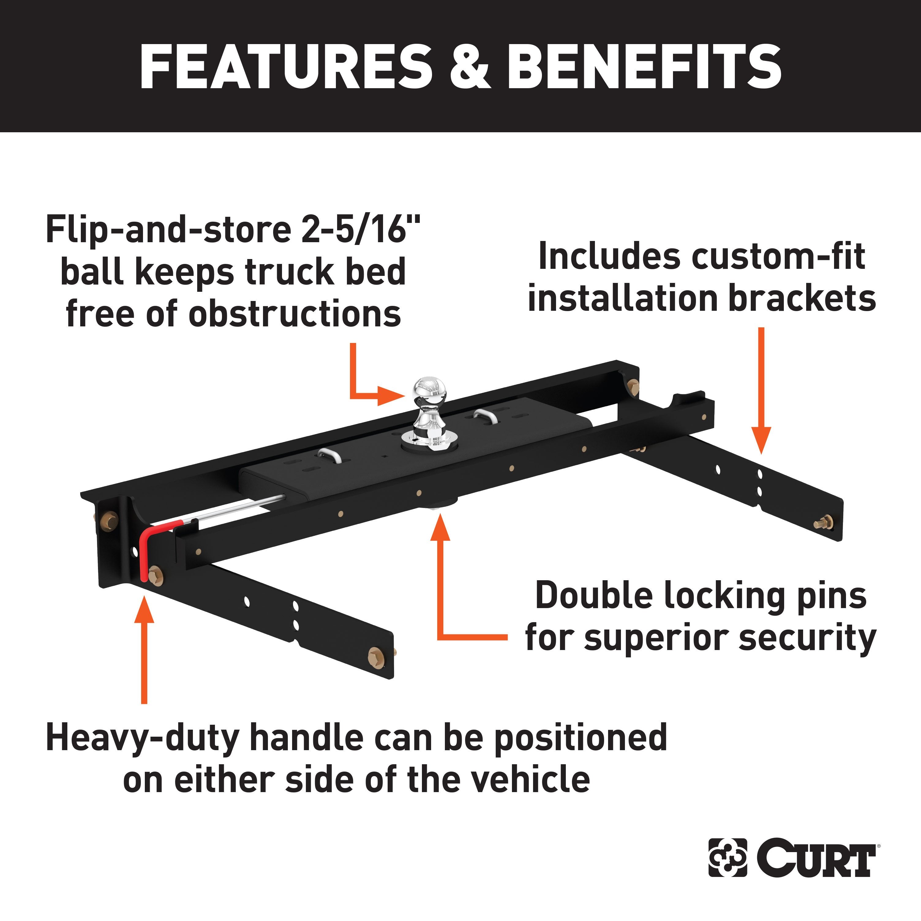 Curt Q24 Dual Jaw Sliding 5th Wheel Trailer Hitch for 1988-2000 Chevy C/K Pickup - For Short Beds (24K Towing Capacity) CU11KA