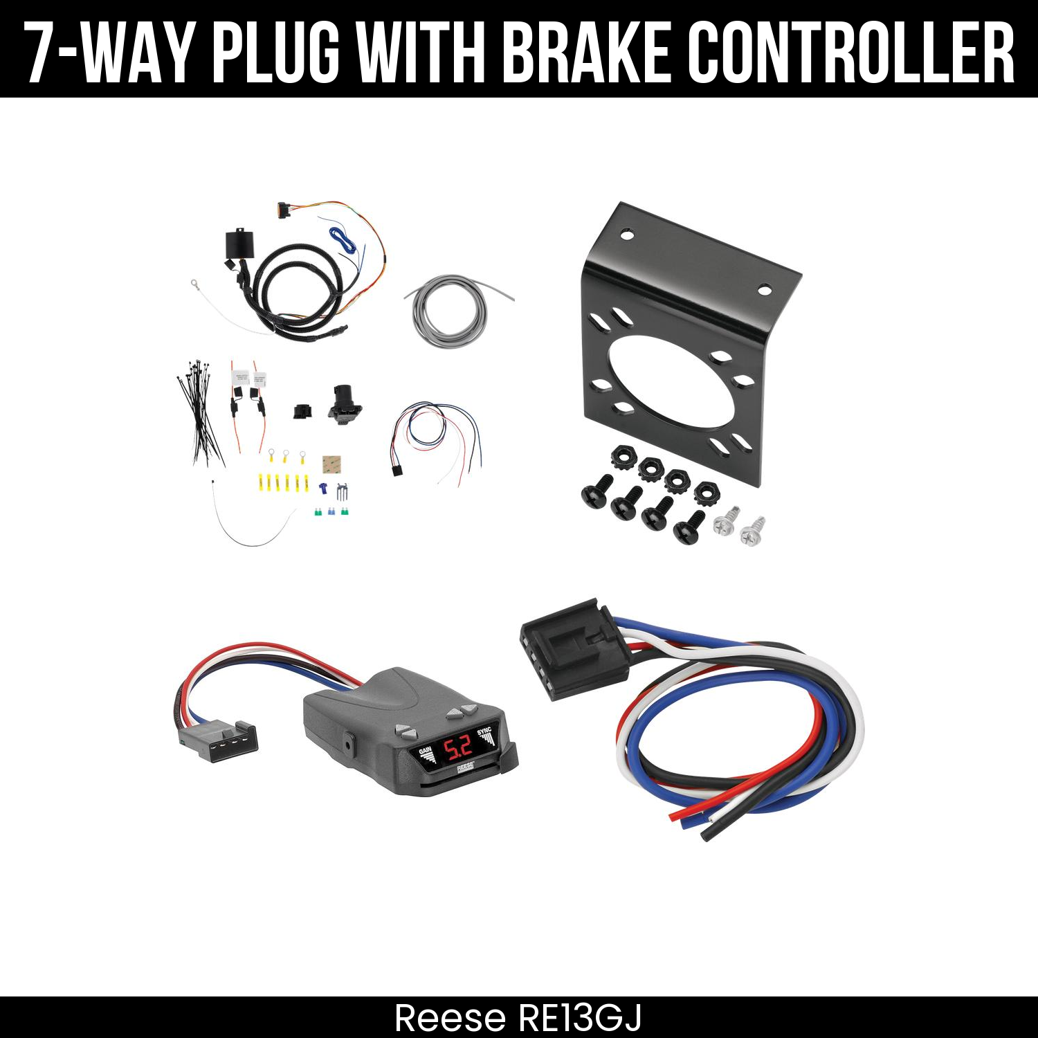 Trailer Wiring 7-Way Plug w/ Bracket , Reese Brakeman IV Brake Control