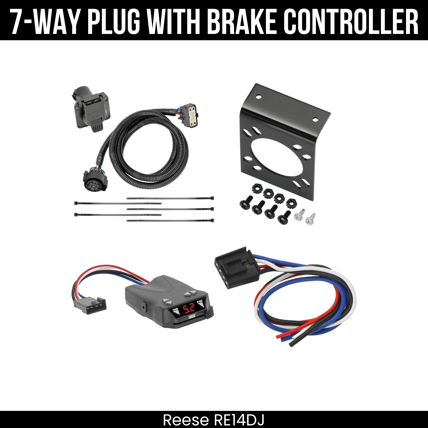 Trailer Wiring 7-Way Plug w/ Bracket , Reese Brakeman IV Brake Control