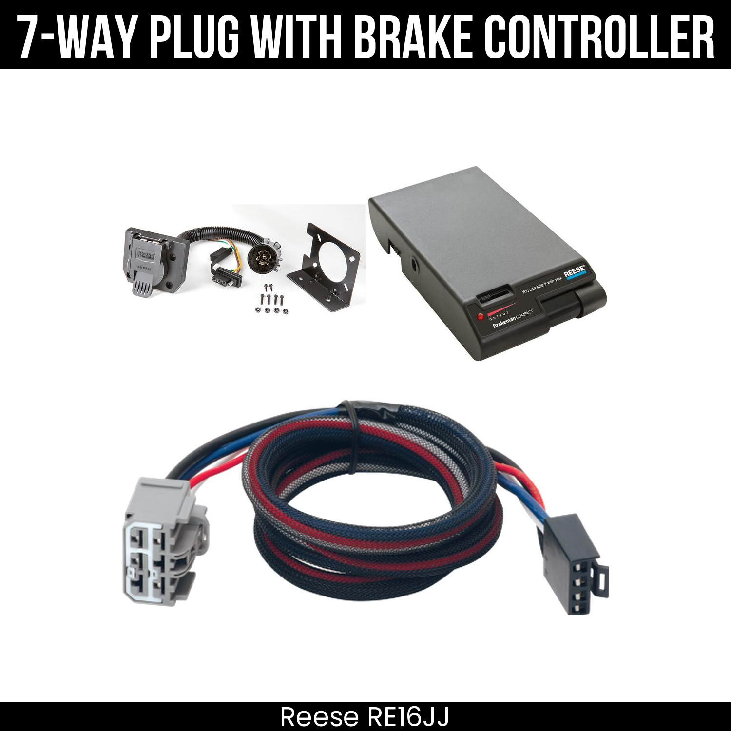 Trailer Wiring 7-Way Plug w/ Bracket , Reese Brakeman Brake Control
