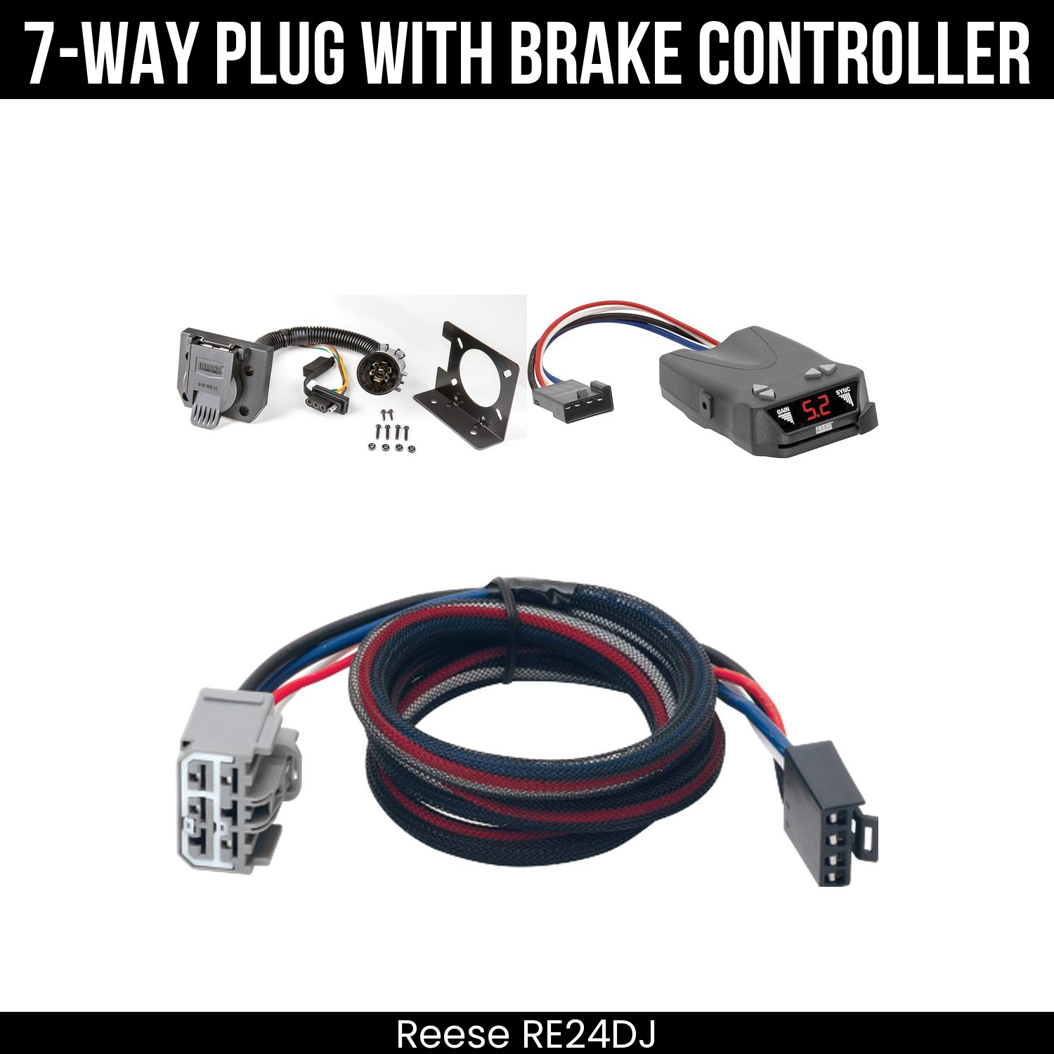Trailer Wiring 7-Way Plug w/ Bracket , Reese Brakeman IV Brake Control