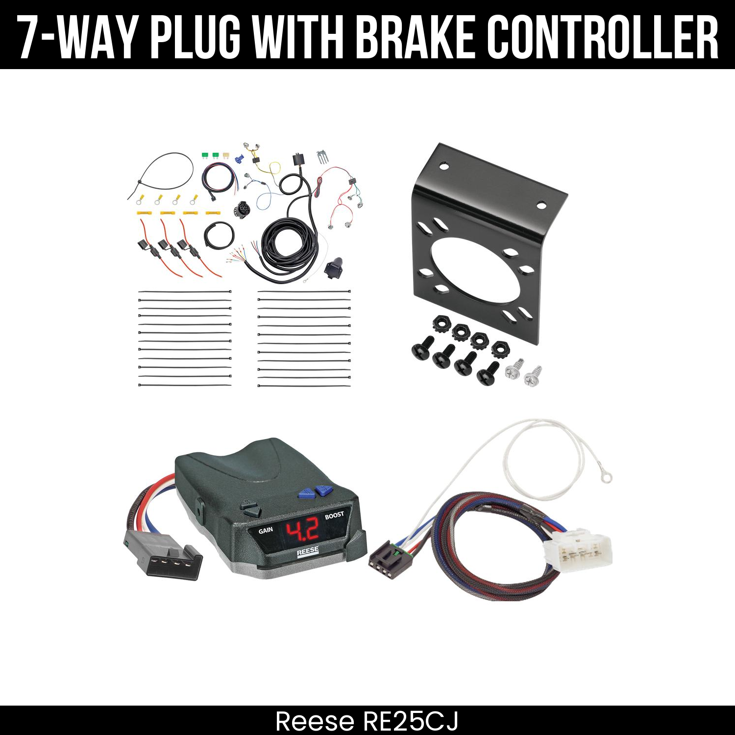 Trailer Wiring 7-Way Plug w/ Bracket , Reese Brake EVN Control