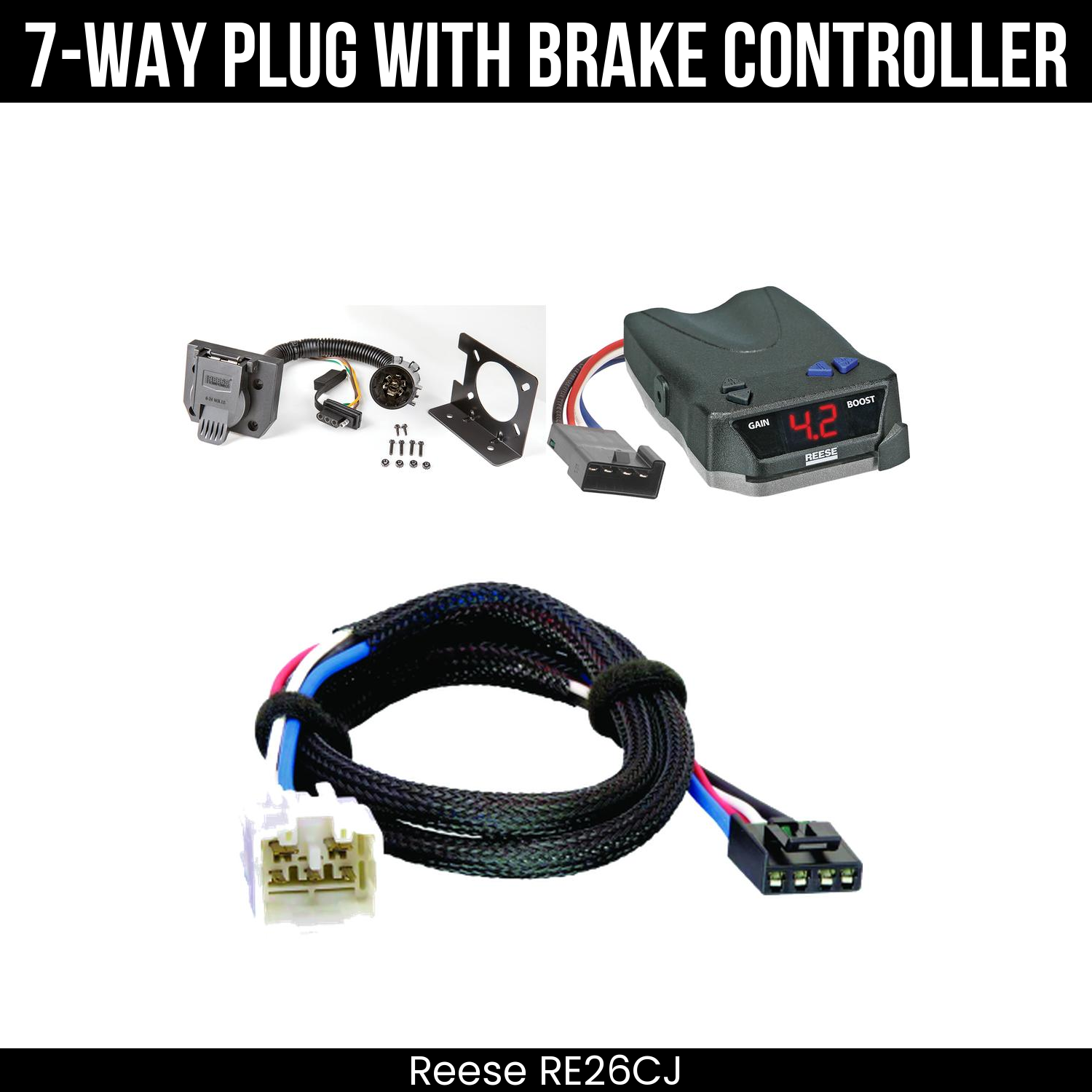 Trailer Wiring 7-Way Plug w/ Bracket , Reese Brake EVN Control