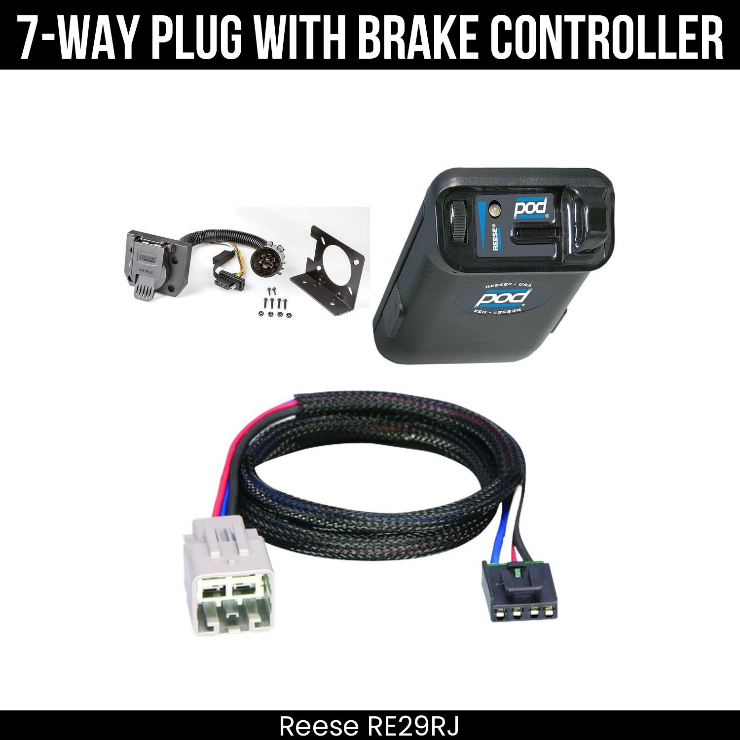 Trailer Wiring 7-Way Plug w/ Bracket , Reese POD Brake Control