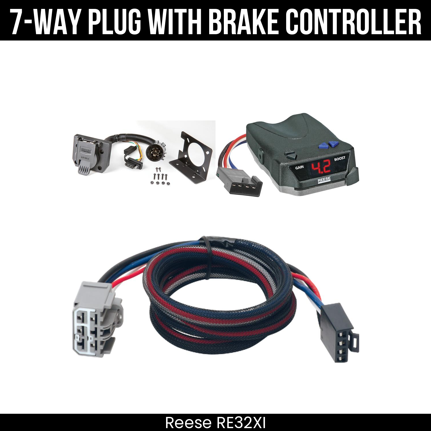 Trailer Wiring 7-Way Plug w/ Bracket , Reese Brake EVN Control