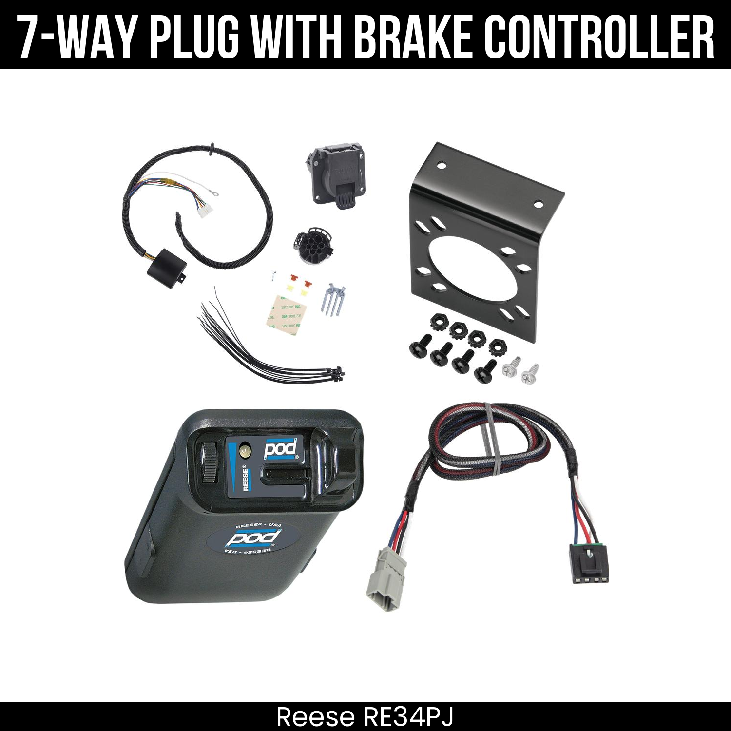 Trailer Wiring 7-Way Plug w/ Bracket , Reese POD Brake Control