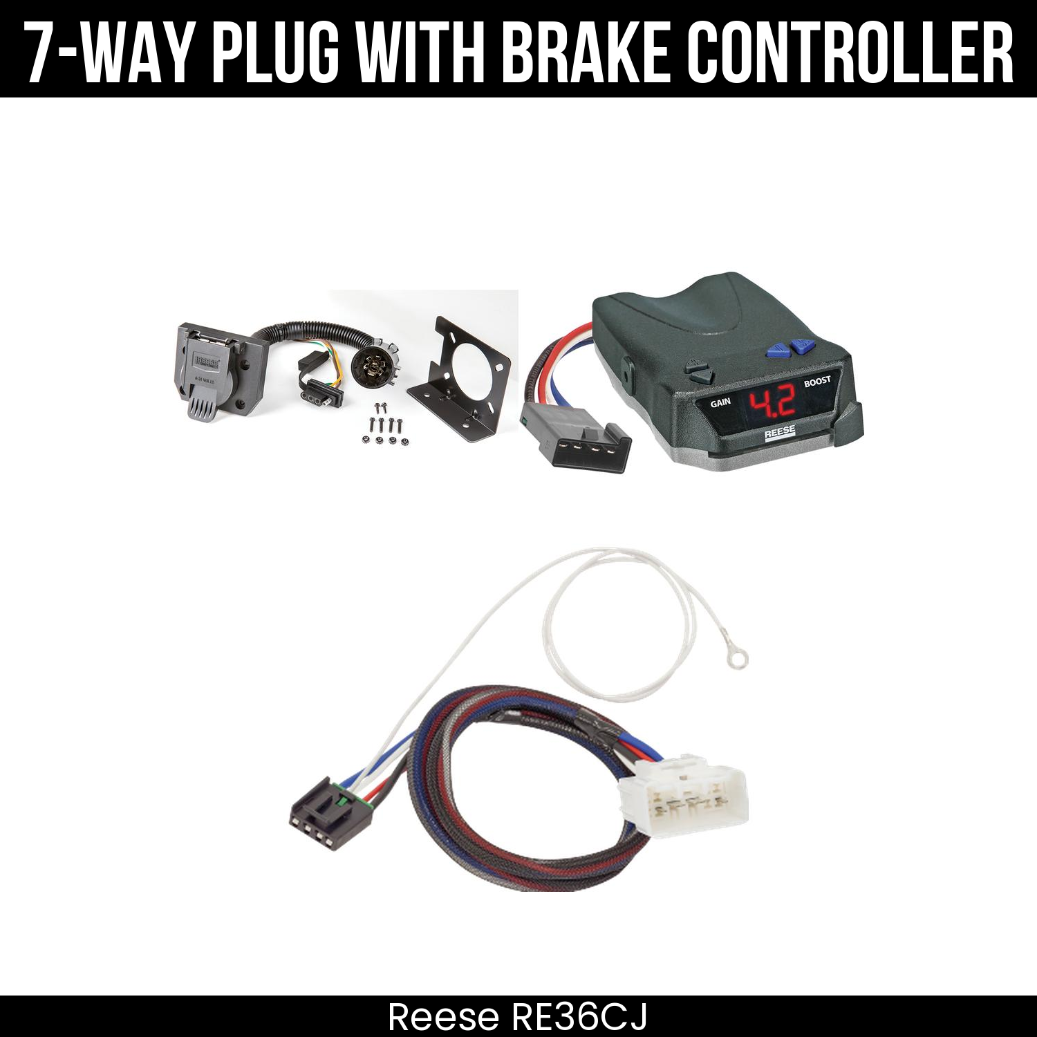 Trailer Wiring 7-Way Plug w/ Bracket , Reese Brake EVN Control