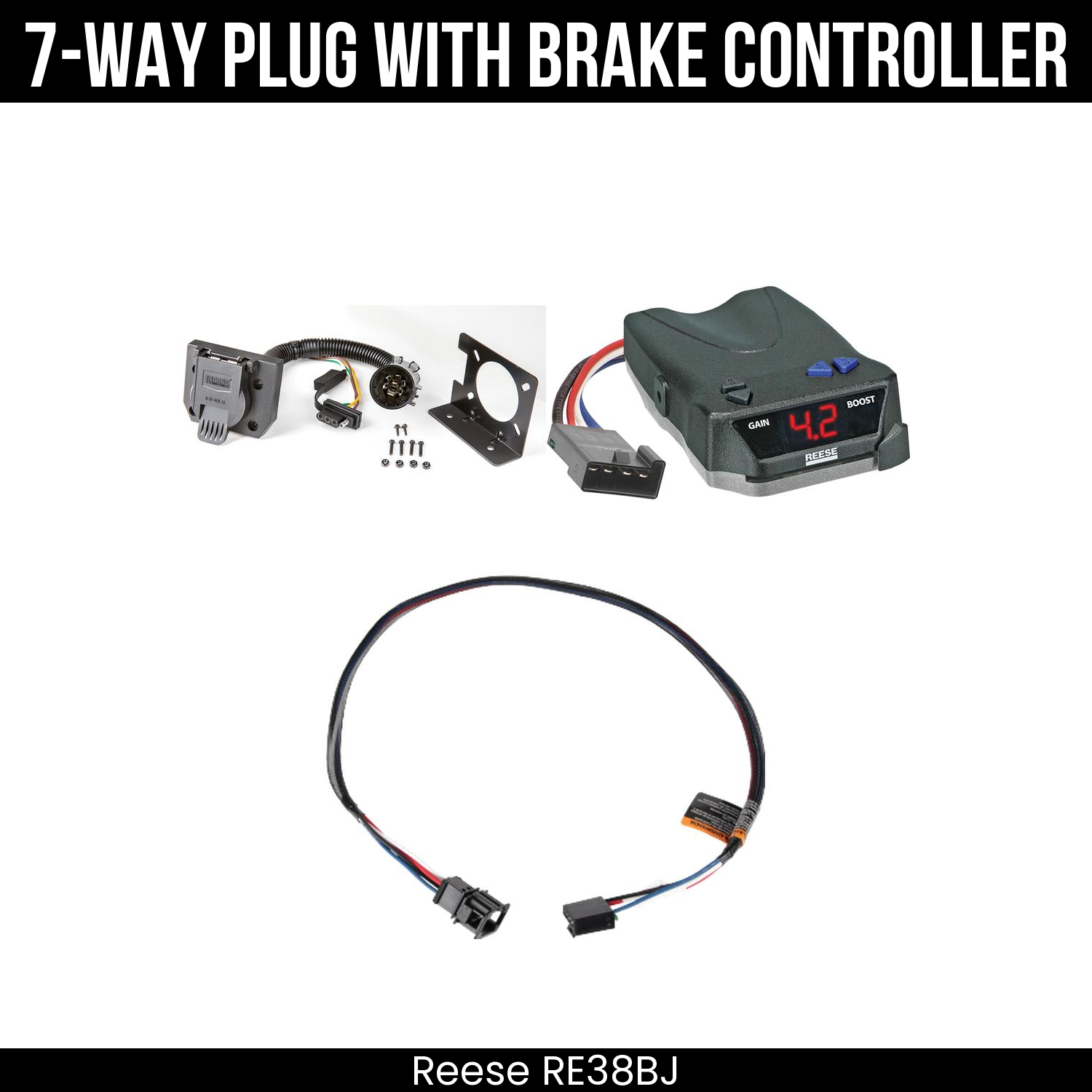 Trailer Wiring 7-Way Plug w/ Bracket , Reese Brake EVN Control