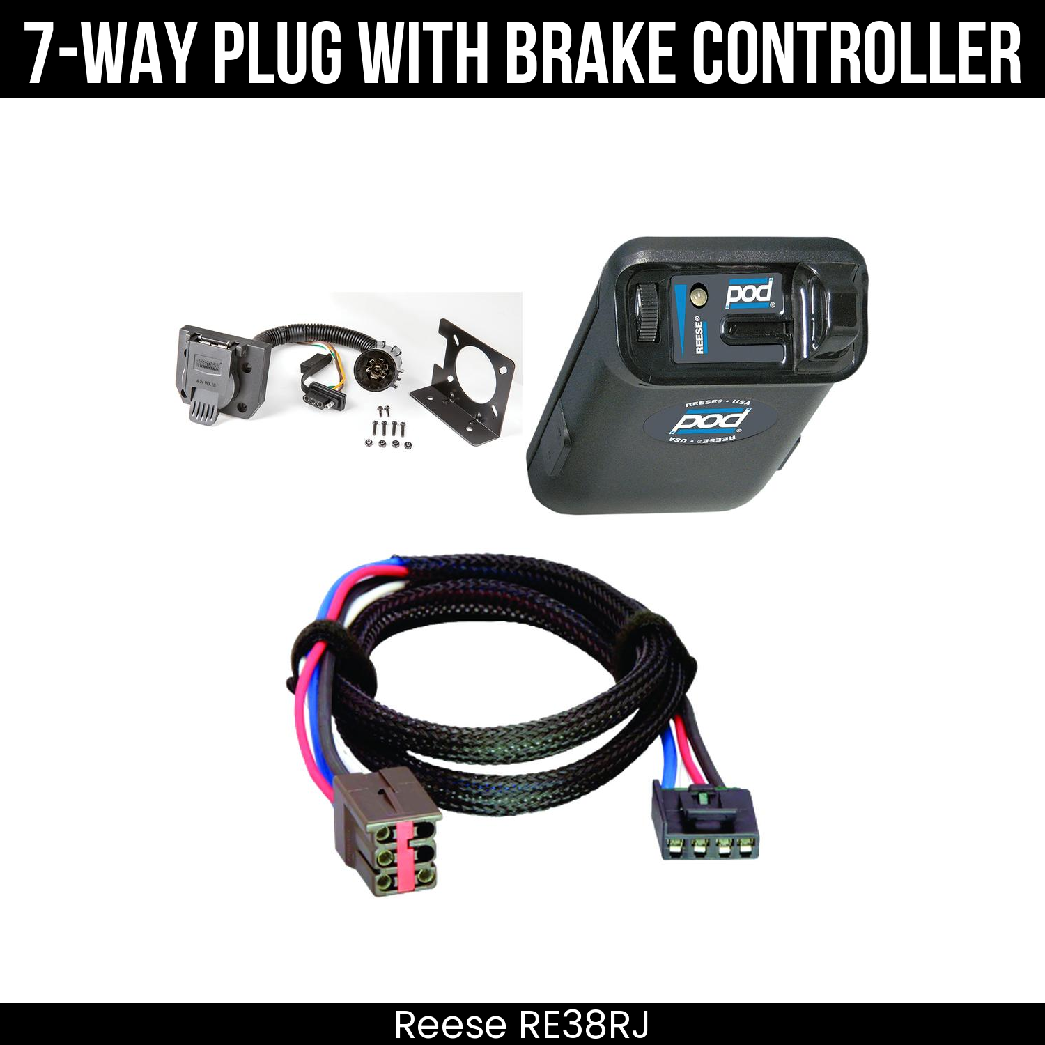 Trailer Wiring 7-Way Plug w/ Bracket , Reese POD Brake Control