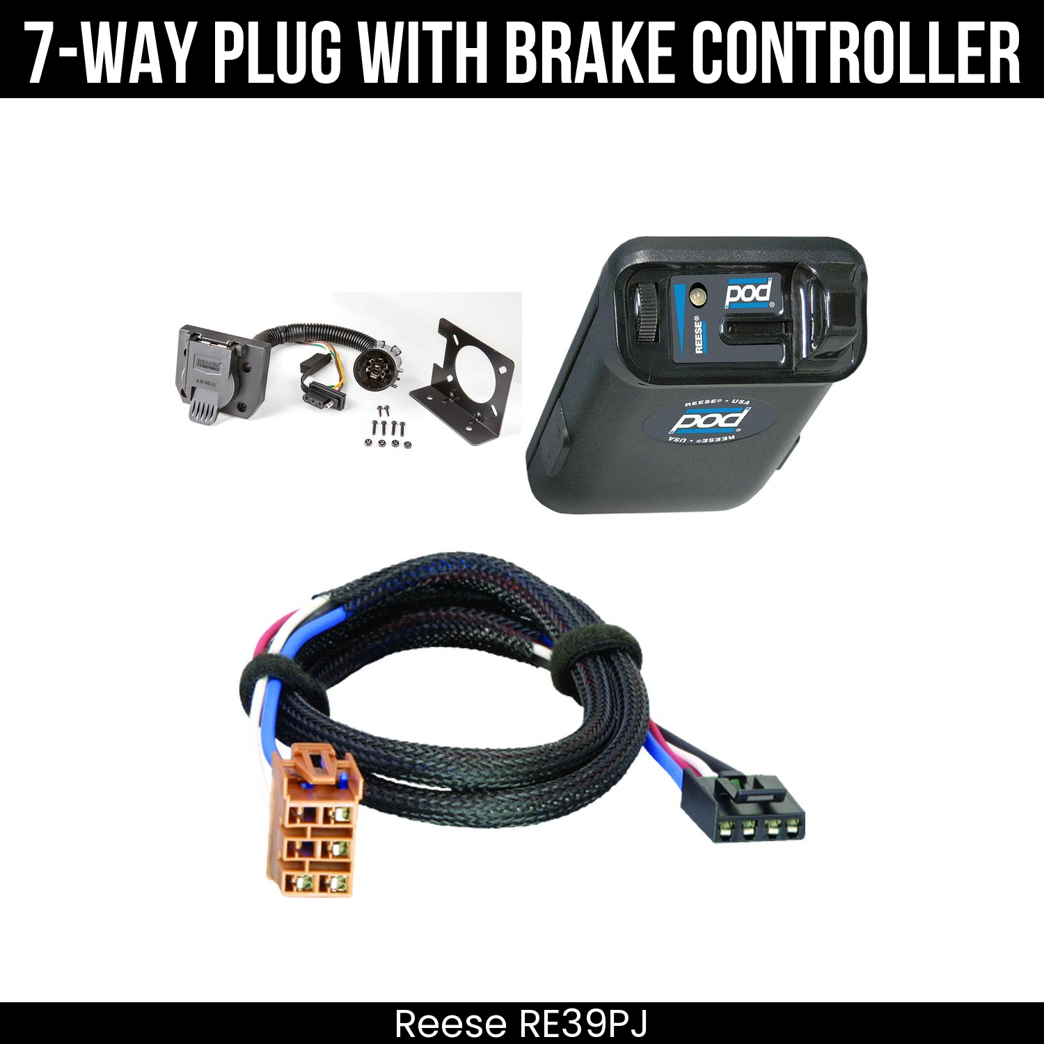 Trailer Wiring 7-Way Plug w/ Bracket , Reese POD Brake Control