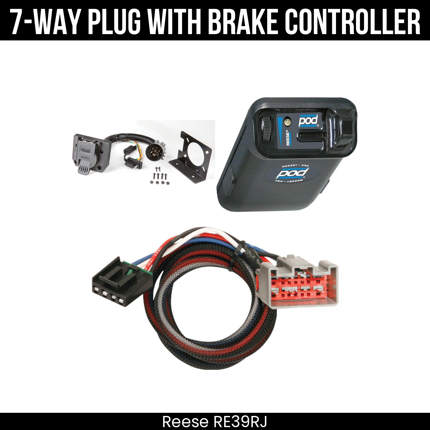 Trailer Wiring 7-Way Plug w/ Bracket , Reese POD Brake Control