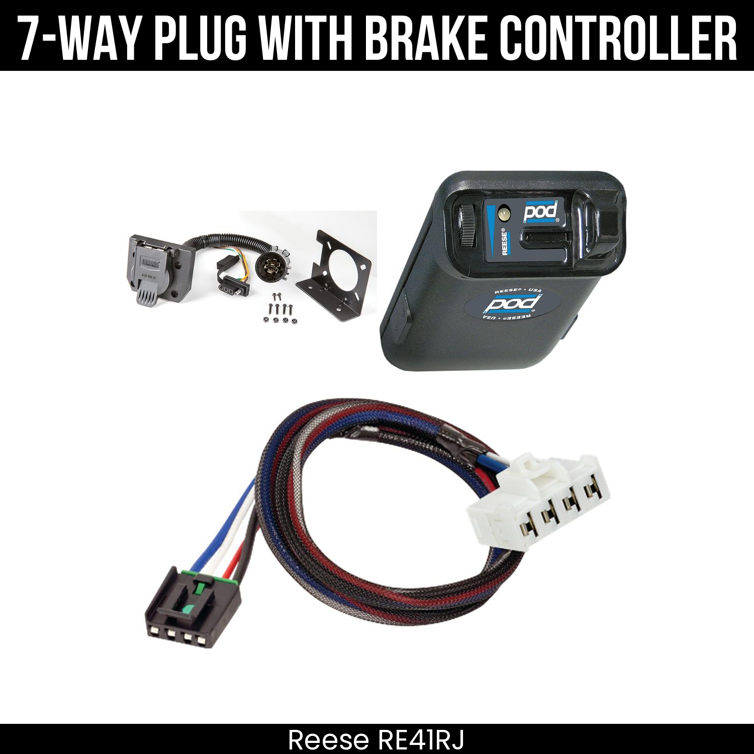 Trailer Wiring 7-Way Plug w/ Bracket , Reese POD Brake Control
