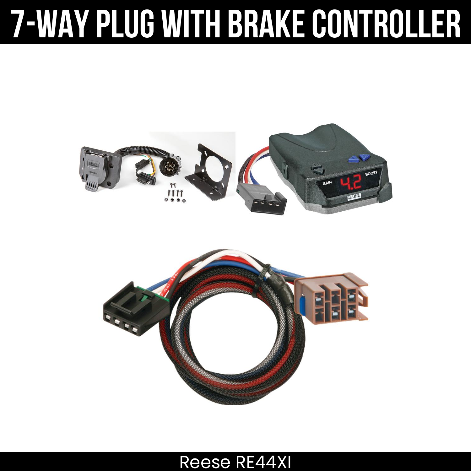 Trailer Wiring 7-Way Plug w/ Bracket , Reese Brake EVN Control