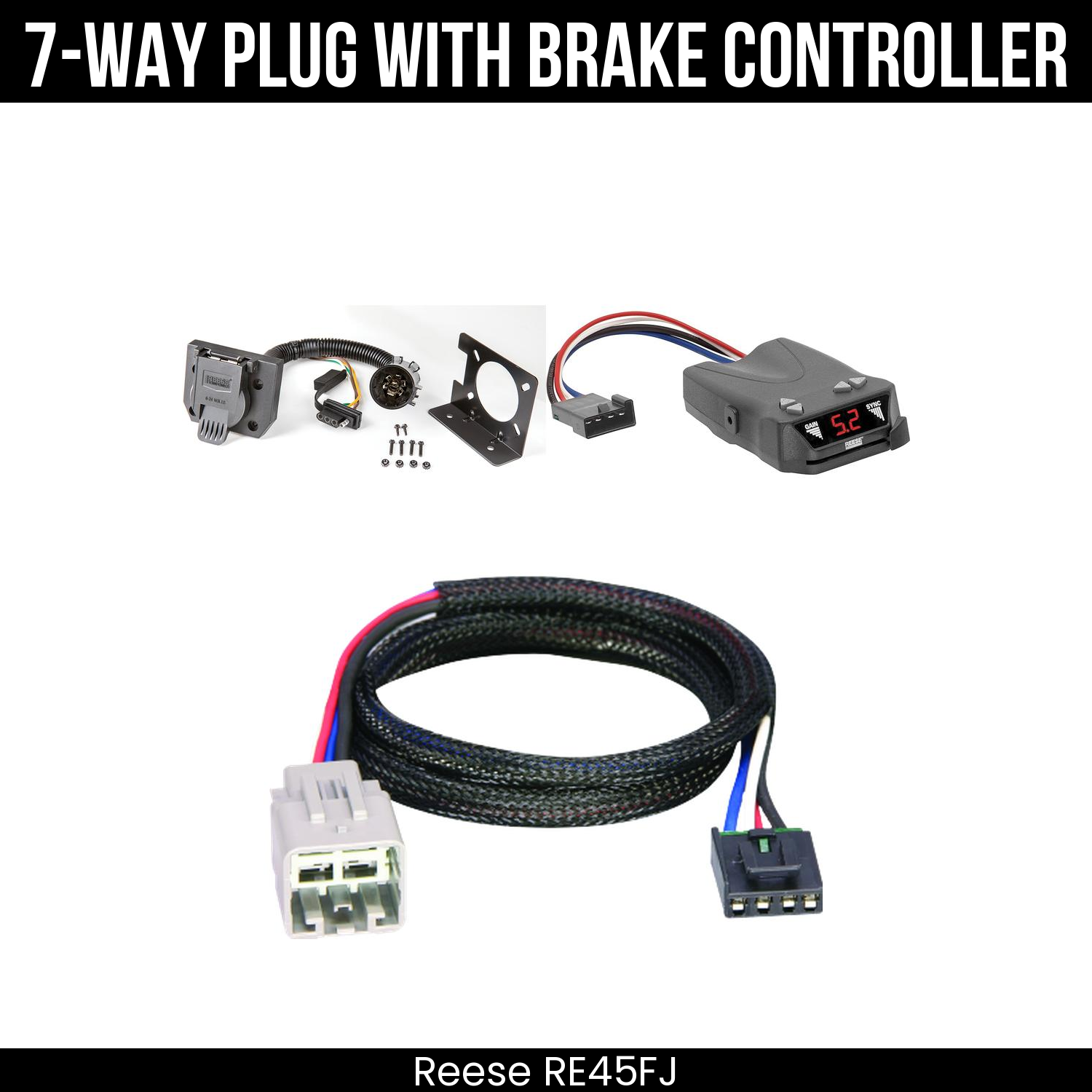 Trailer Wiring 7-Way Plug w/ Bracket , Reese Brakeman IV Brake Control