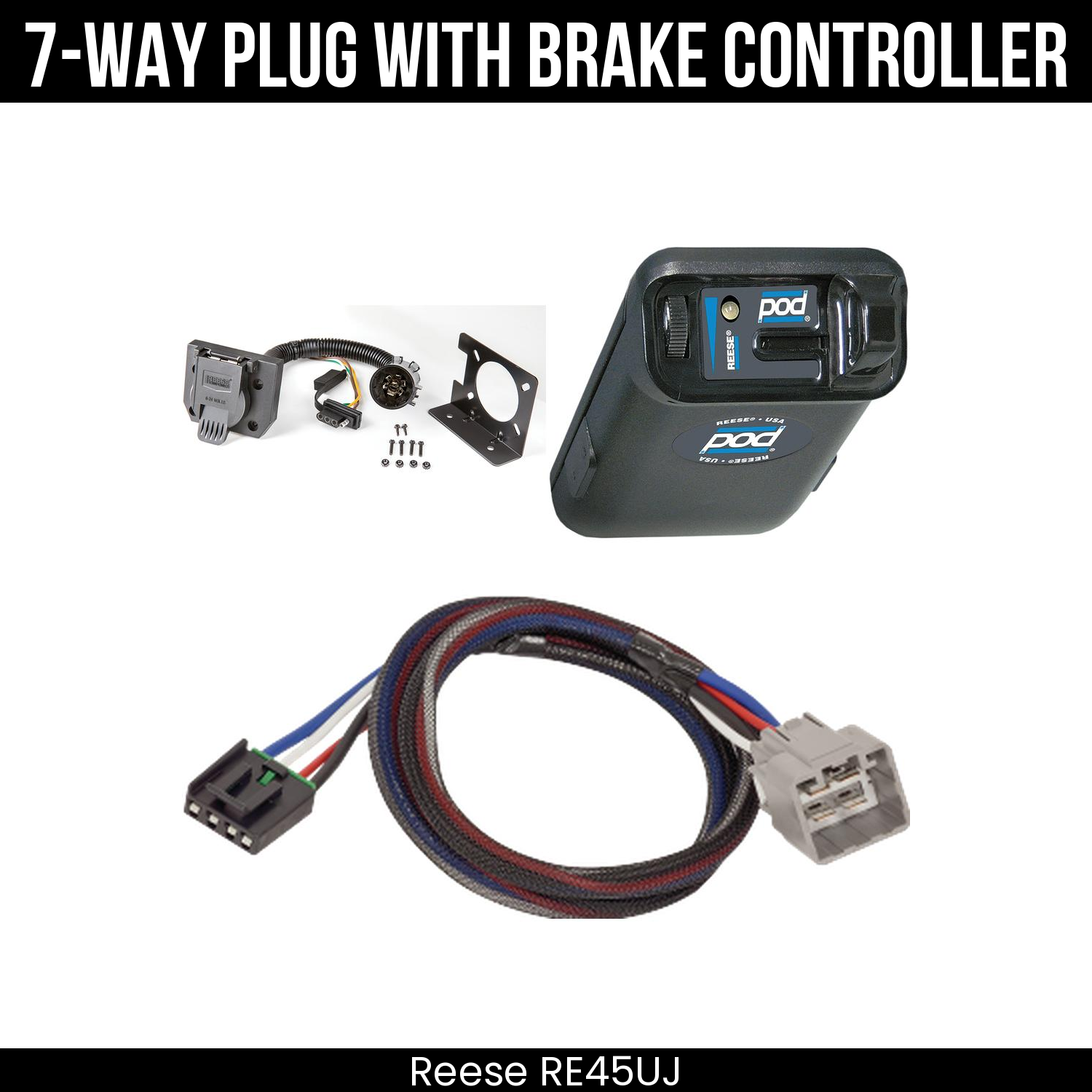 Trailer Wiring 7-Way Plug w/ Bracket , Reese POD Brake Control