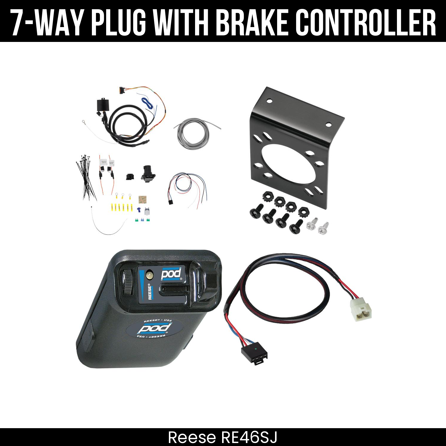 Trailer Wiring 7-Way Plug w/ Bracket , Reese POD Brake Control