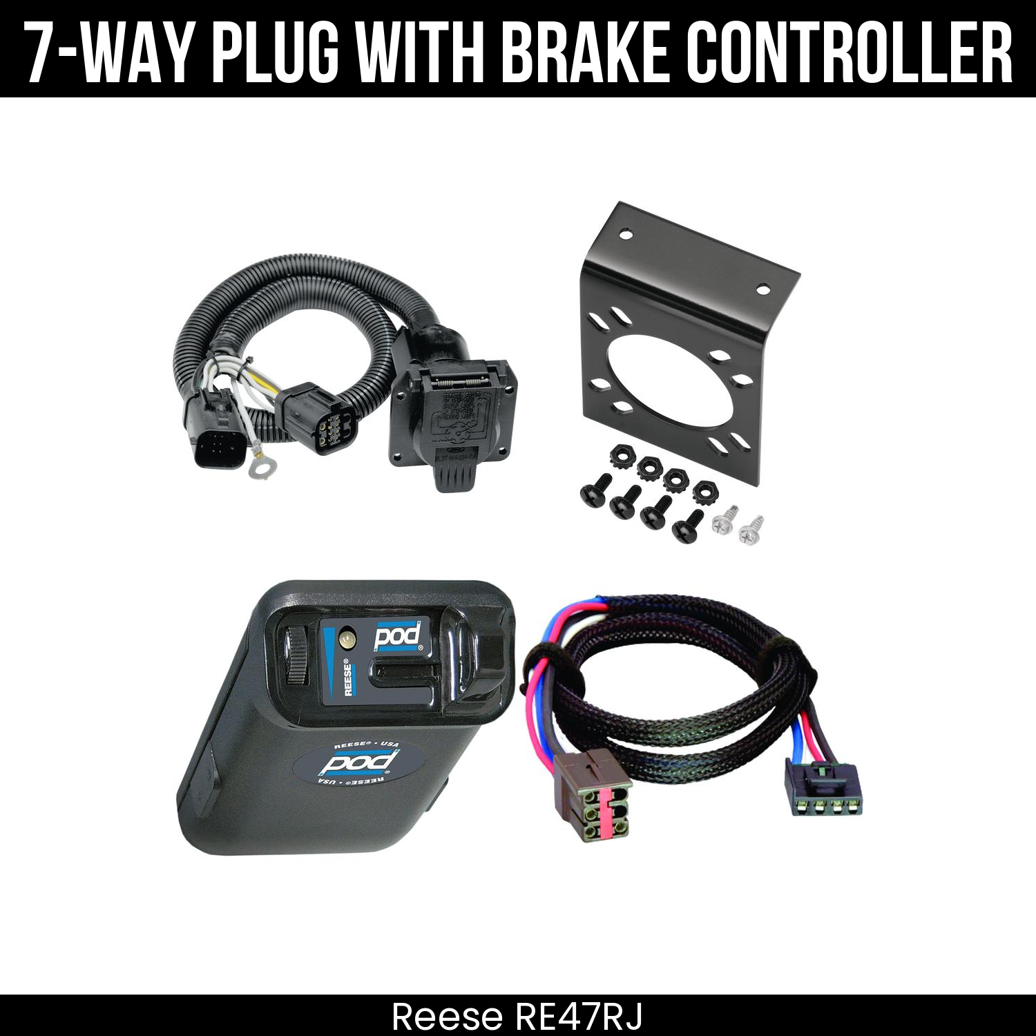 Trailer Wiring 7-Way Plug w/ Bracket , Reese POD Brake Control